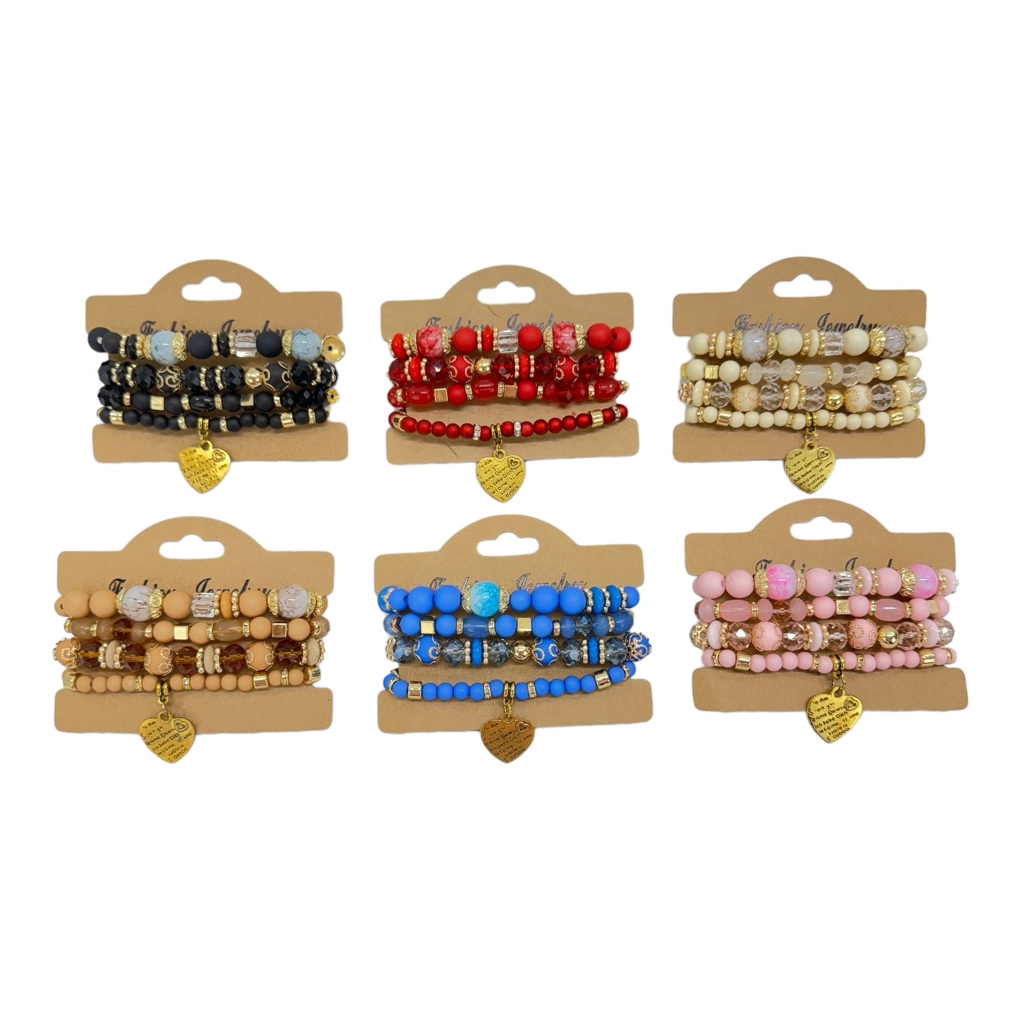 Natural Stone Heart Love Letter Charm Bracelet Set BR4228-5 (12PC)