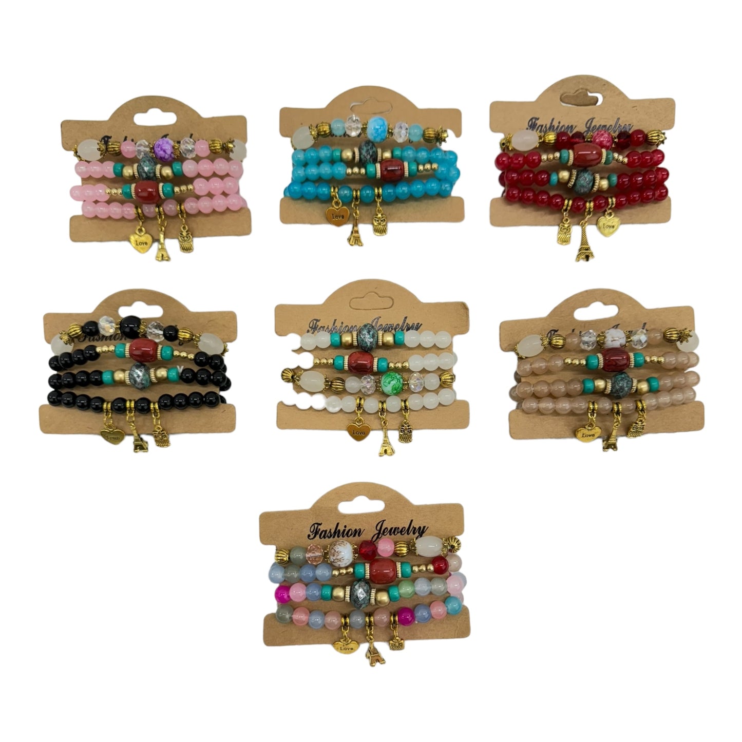 Natural Stone Multi Charm Bracelet Set BR4228-9 (12PC)