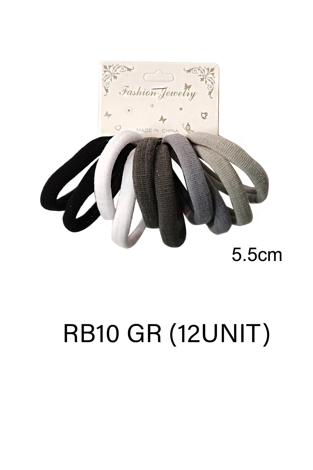 5.5CM Grey Mix Hair Tie RB10GR (12PC)