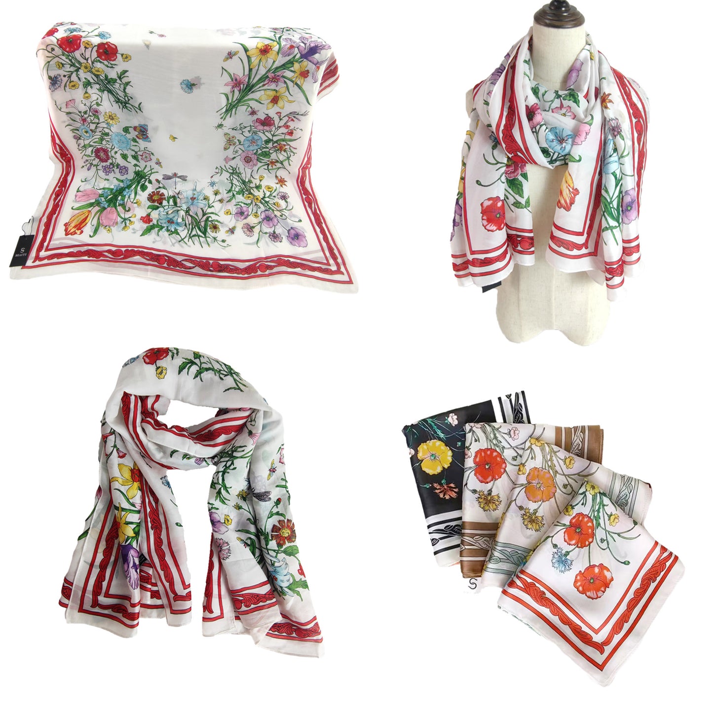 Silky Scarf Flower Pattern SF1022-8 (12PC)