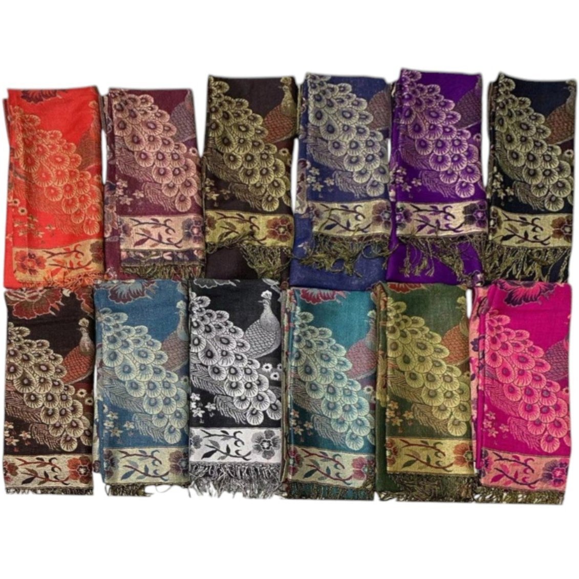 Metallic Pashmina Peacock SCF4815-14 (12PC)
