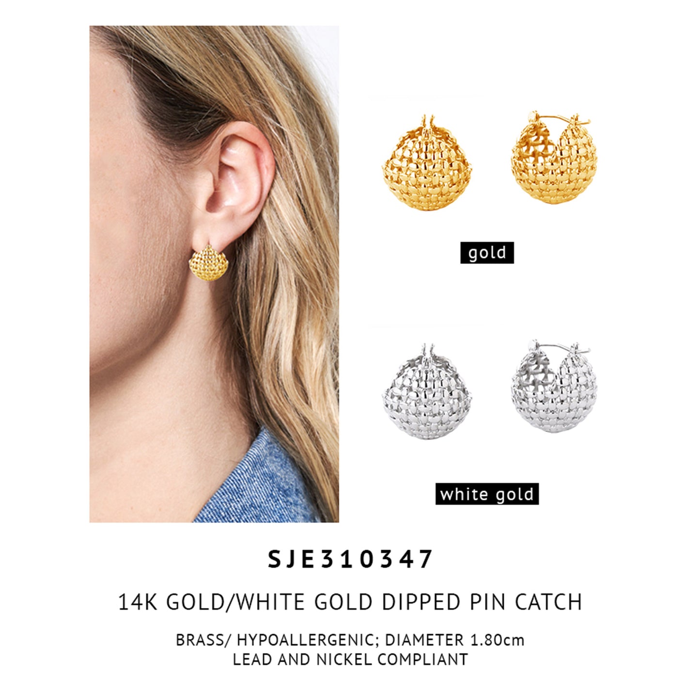 14K Gold Dipped Pin Chunky Ball Earring SJE310347 (6PC)