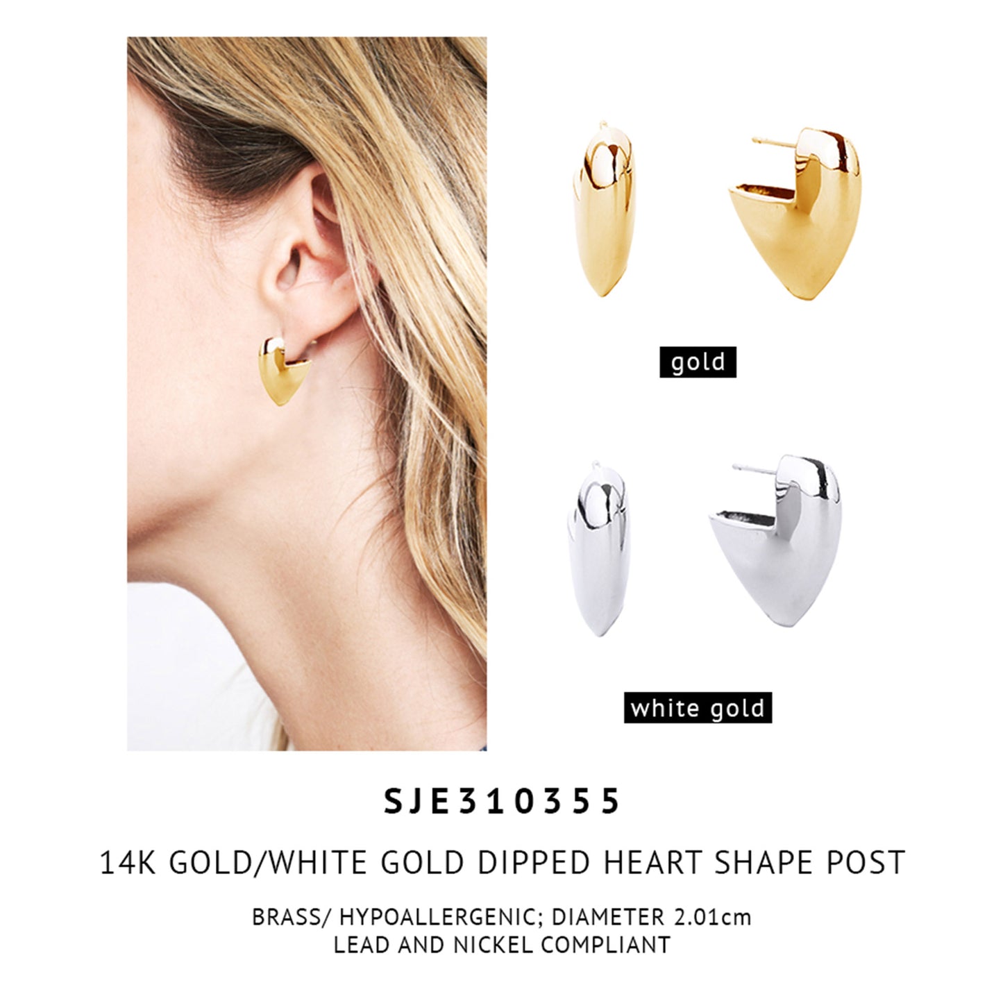 14K Gold Dipped Post Heart Shape Earring SJE310355 (6PC)