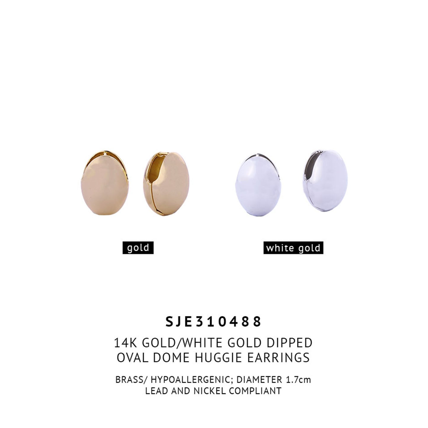 14K Gold Dipped Oval Dome Huggie Earring SJE310488 (12PC)