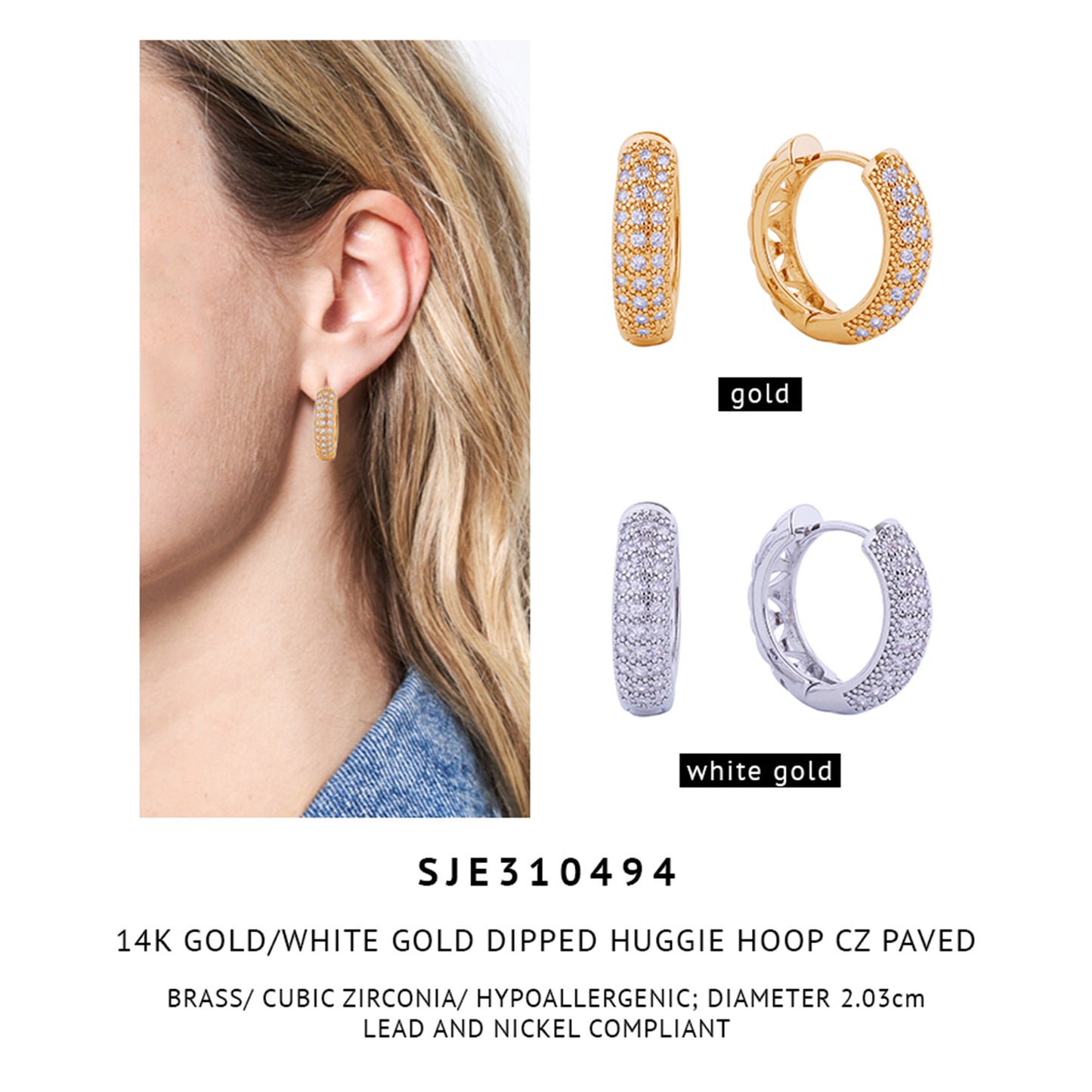 14k Gold Dipped Cz Huggie Hoop Earring SJE310494 (6PC)