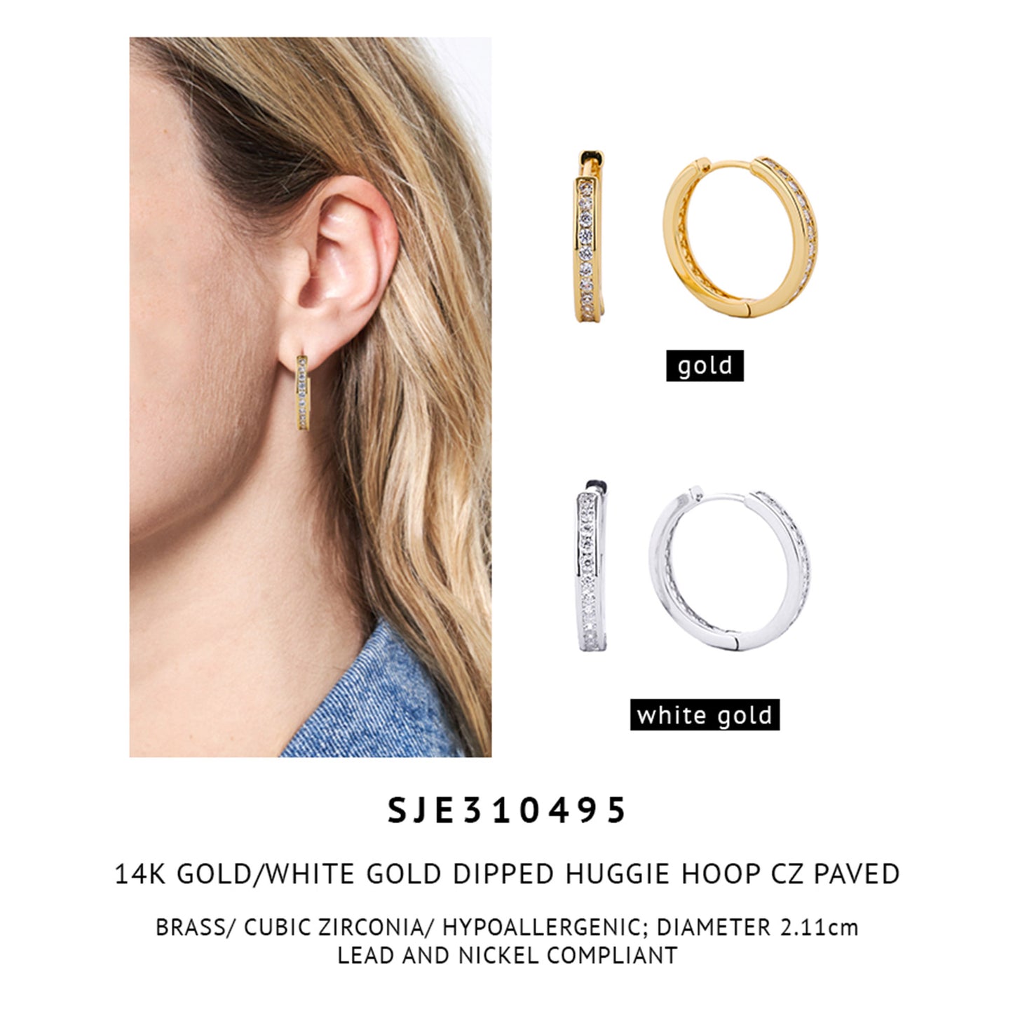 14K Gold Dipped Cz Huggie Hoop Earring SJE310495 (6PC)