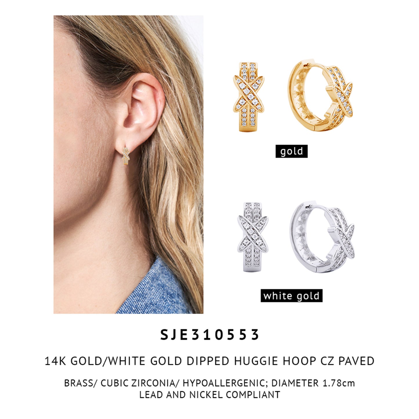 14k Gold Dipped CZ Huggie Hoop Earring SJE310553 (6PC)