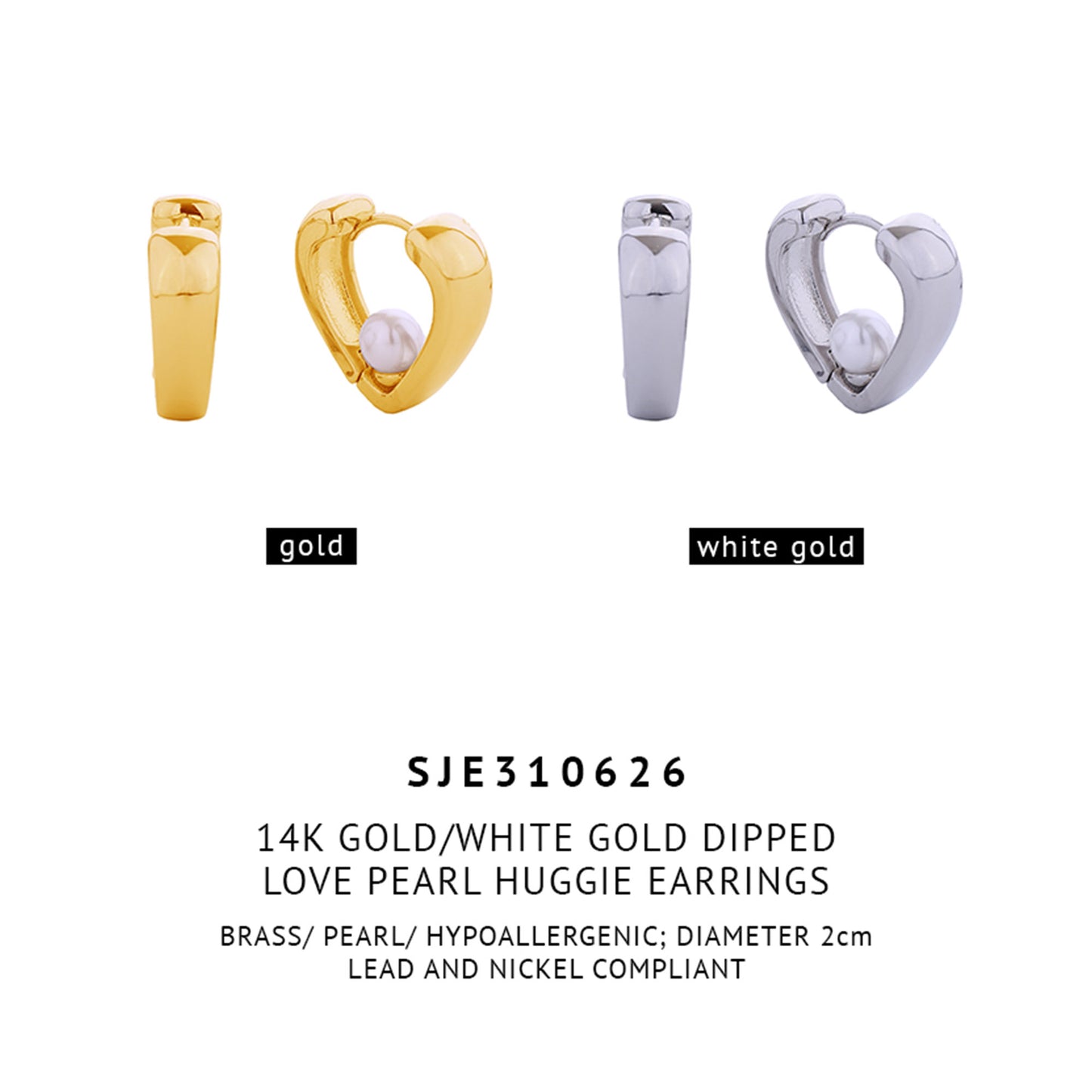 14K Gold Dipped Pearl Heart Huggie Earring SJE310626 (12PAIR)