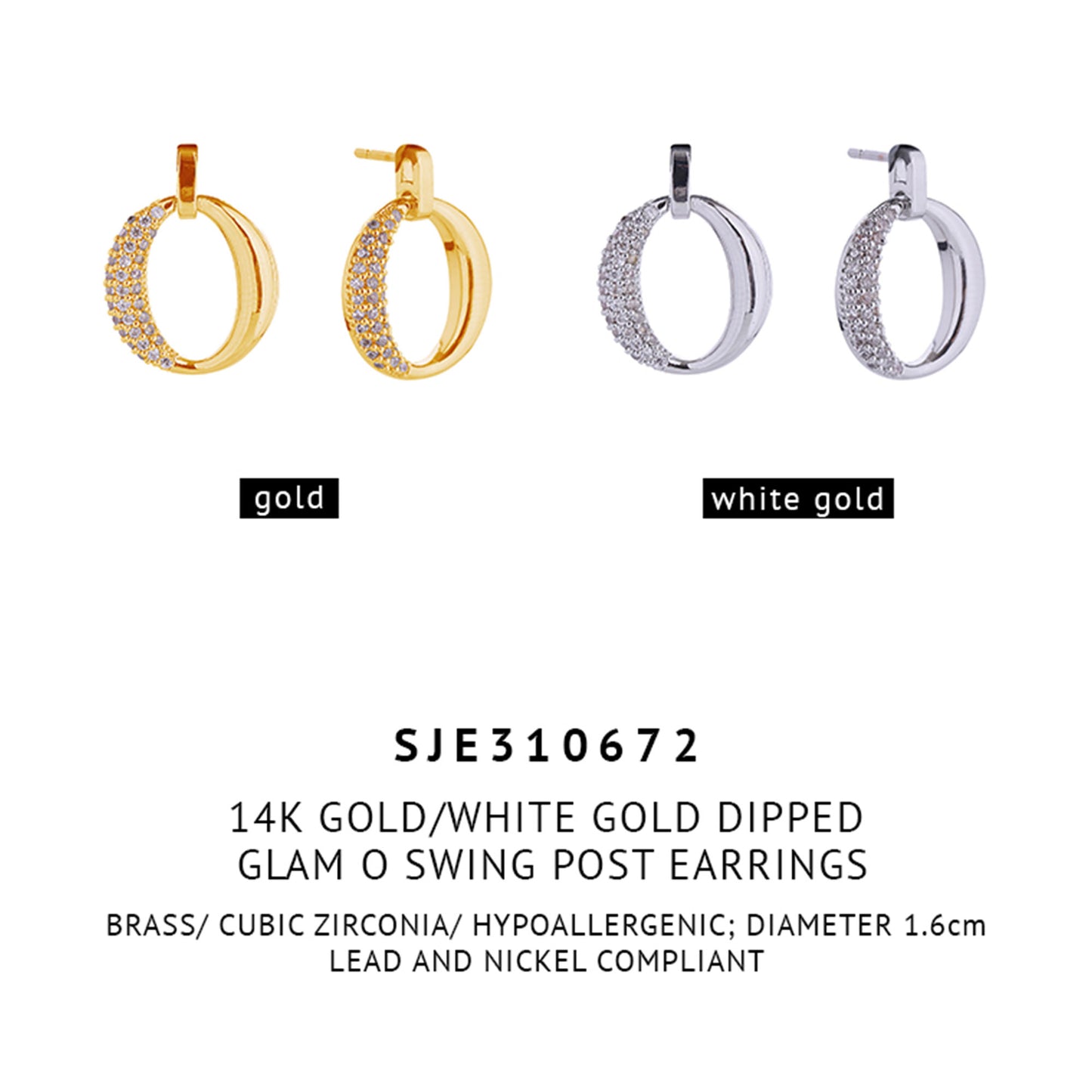 14K Gold Dipped CZ Oval Post Earring SJE310672 (12PAIR)