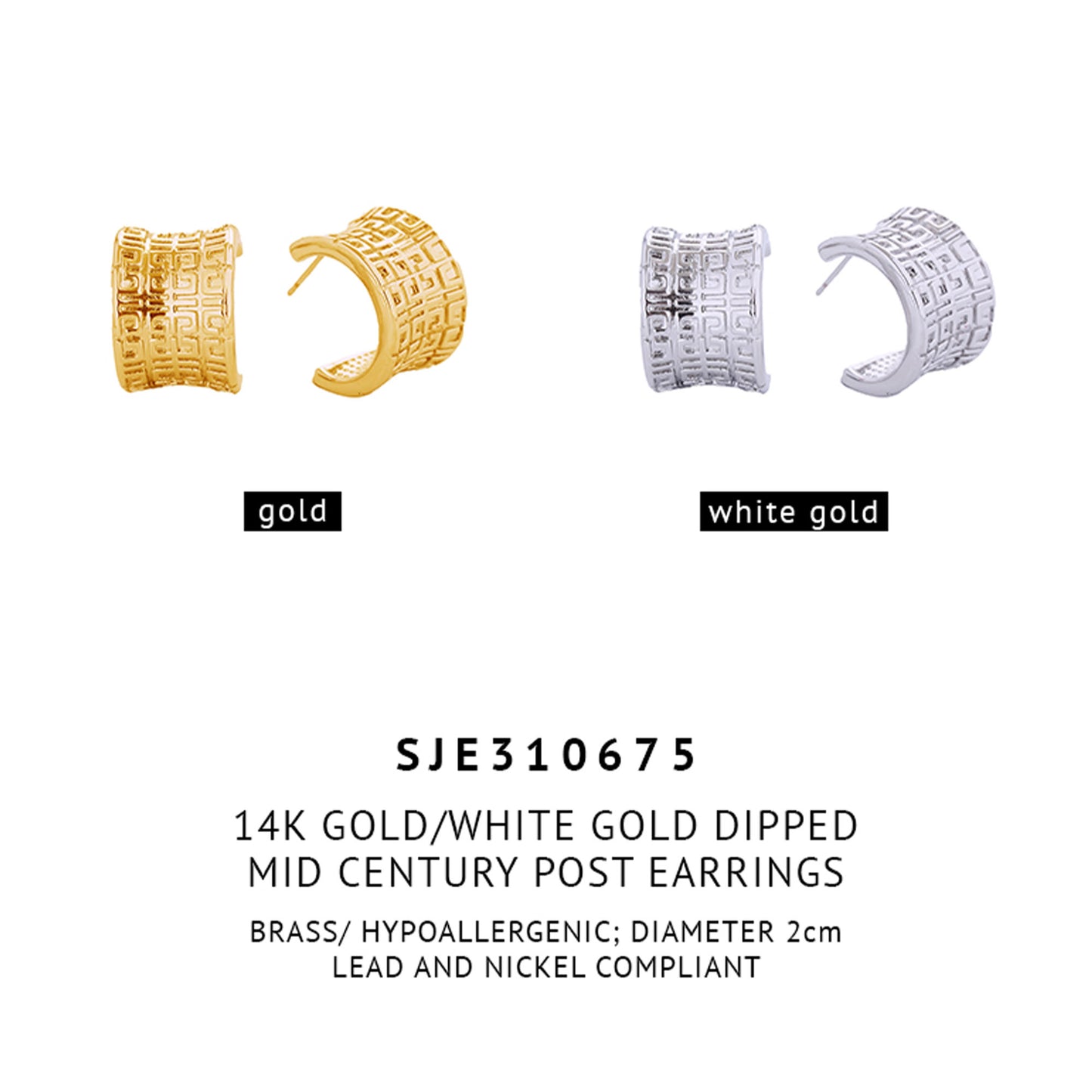 14K Gold Dipped Mid Century Post Earring SJE310675 (12PAIR)