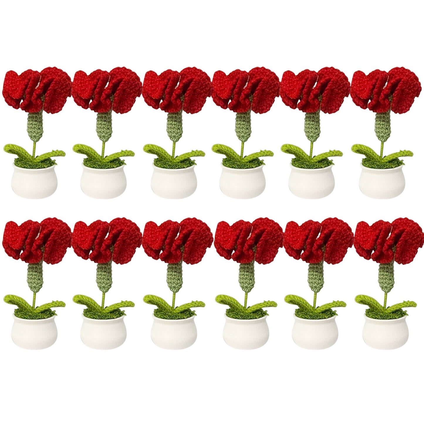 Carnation Crochet Flower Pot Red SS111-29 (12PC)