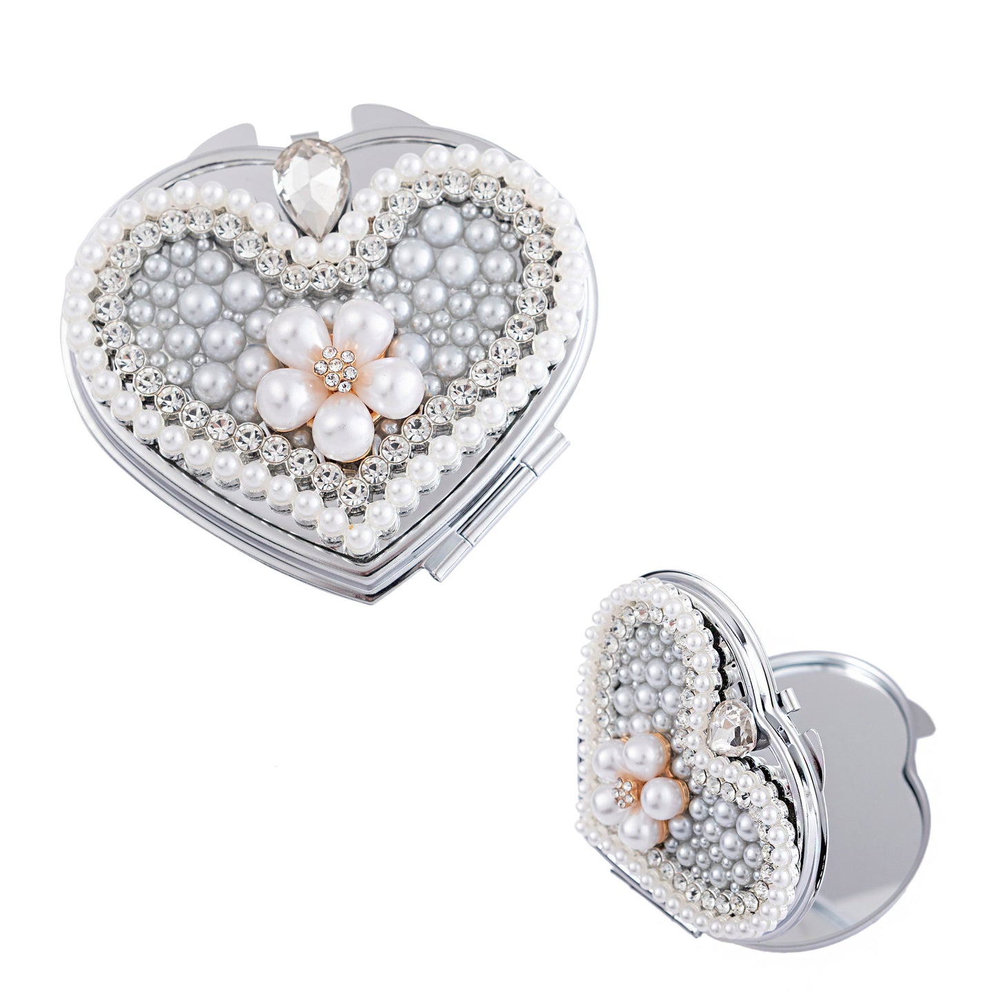 Flower Pearl Charm Heart Hand Mirror SS3222-27. (6PC)