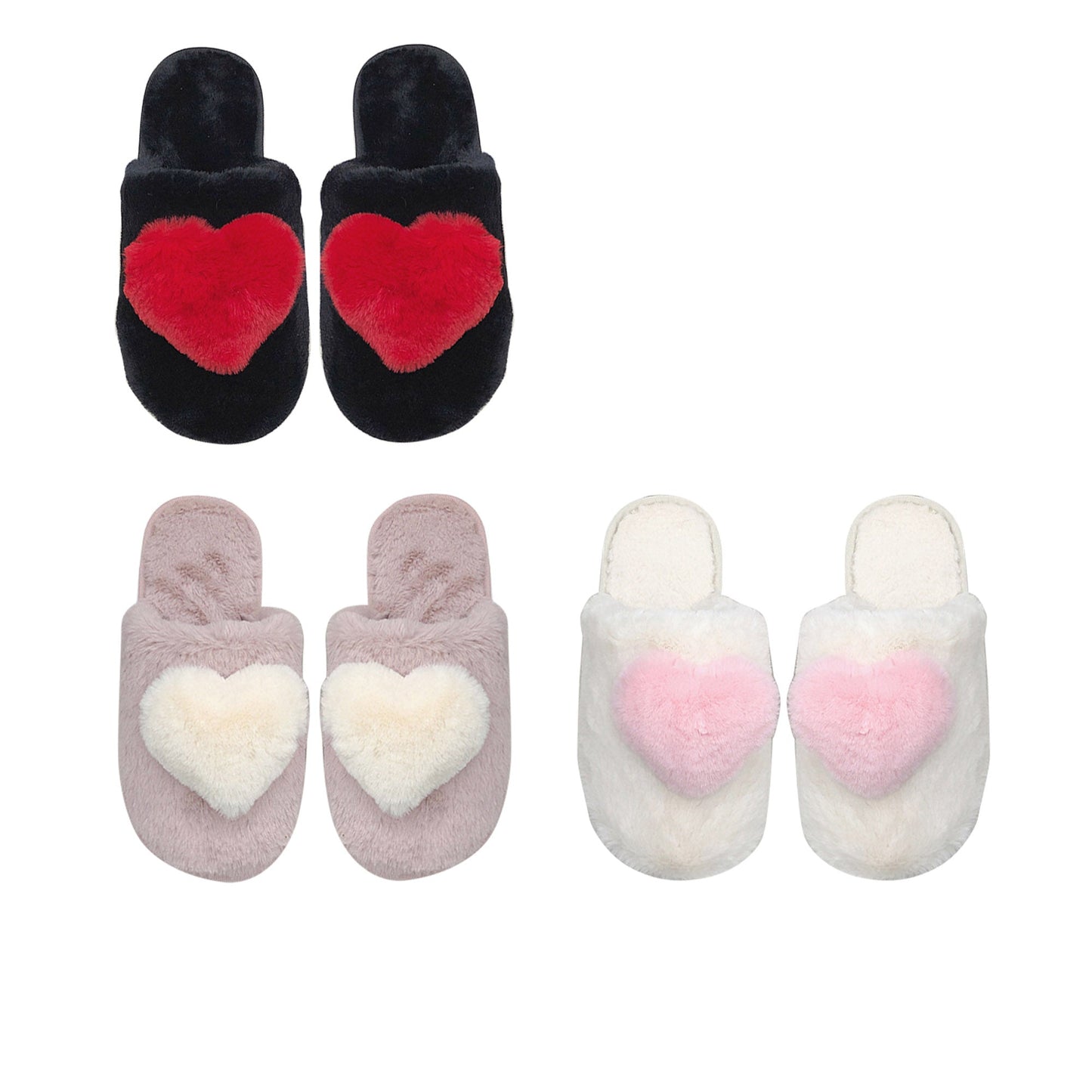 Pom Pom Heart Fluffy Home Slide Slippers SS3429-46. (12PC)