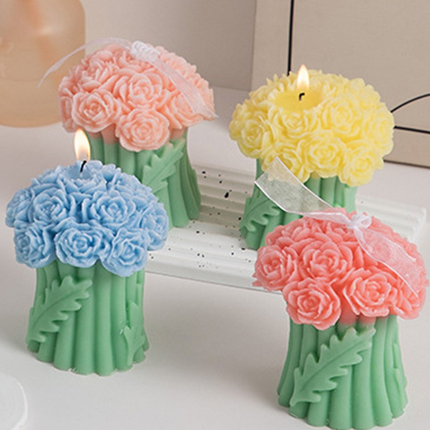 Rose Bouguet Scented Mix Color Candle SS41106-35. (12PC)