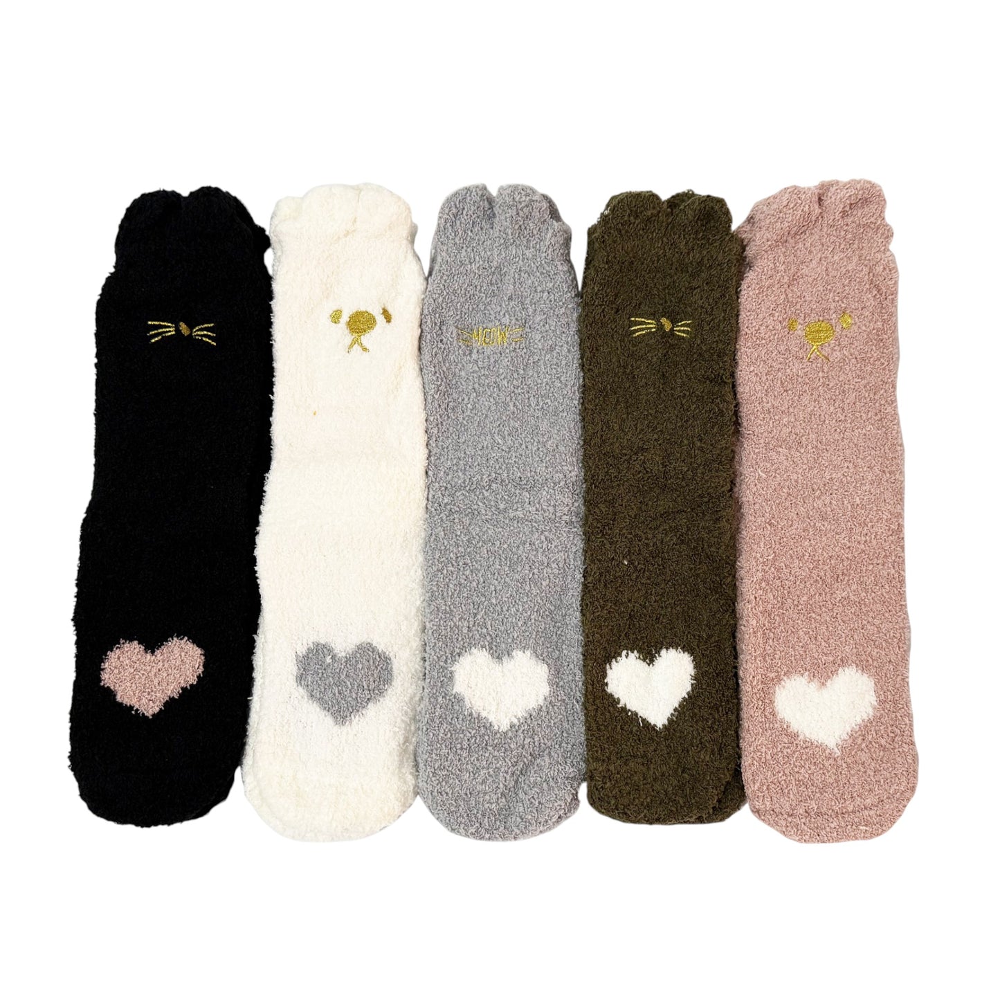 Winter Fleece Cozy Sleep Fluffy Animal Socks with Heart SS5912-10. (12PC)