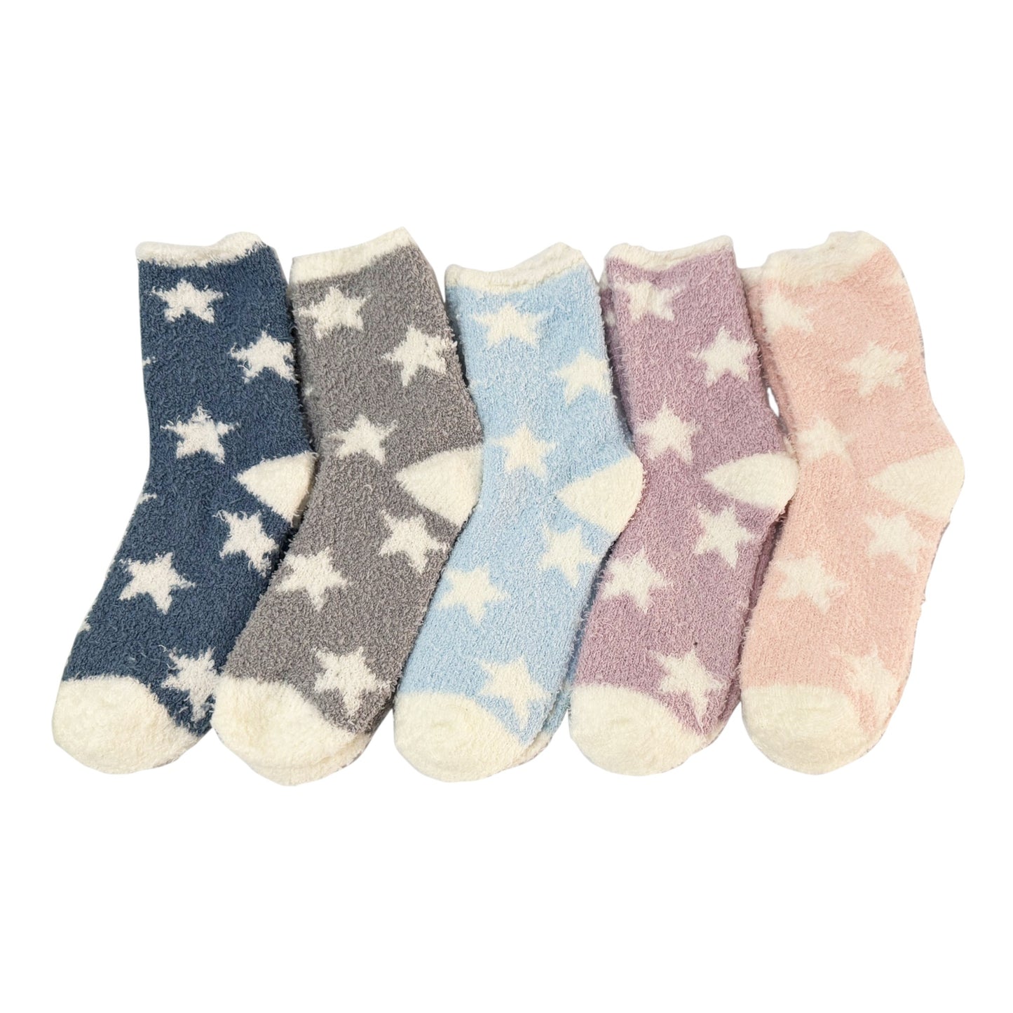 Winter Fleece Cozy Sleep Fluffy Socks with Star Print SS5912-5 (12PC)