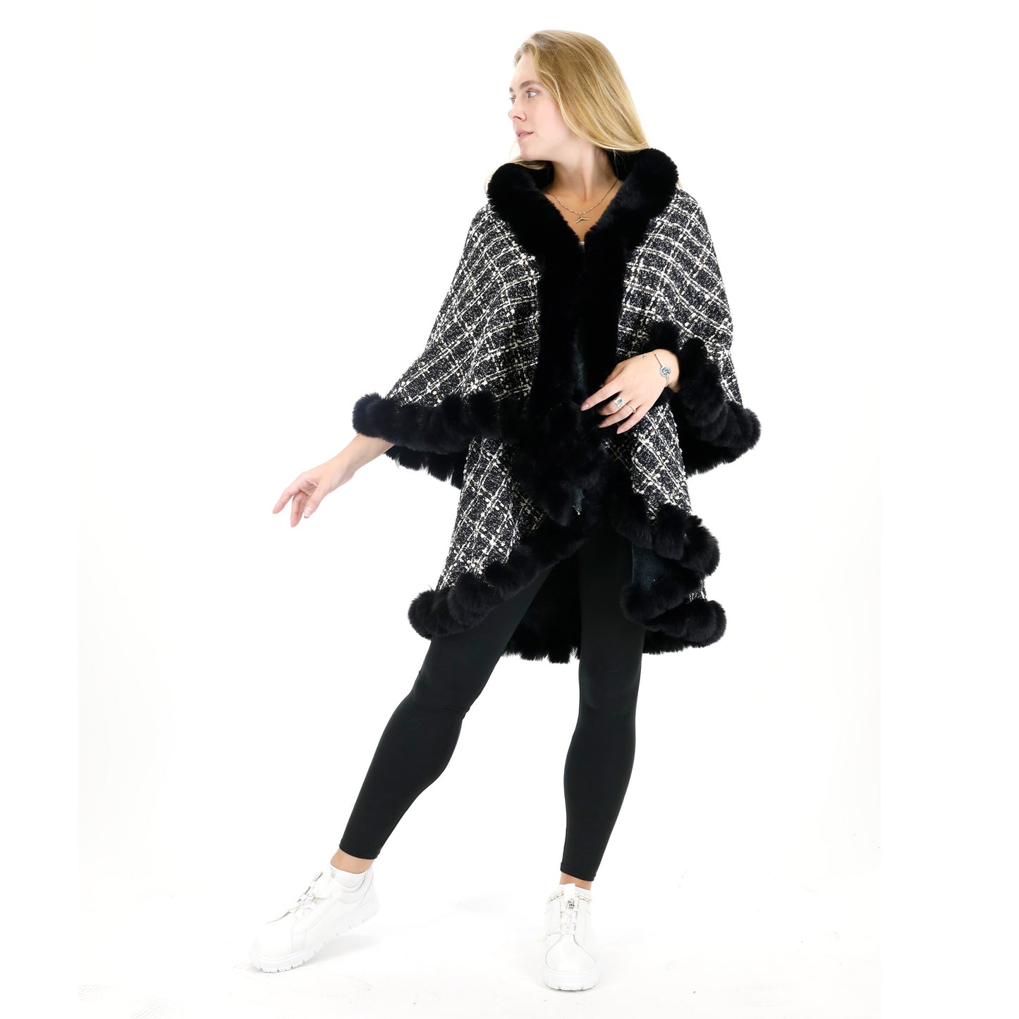 Check Pattern Fur Double Layer Shawl SW3720-2 (1PC)