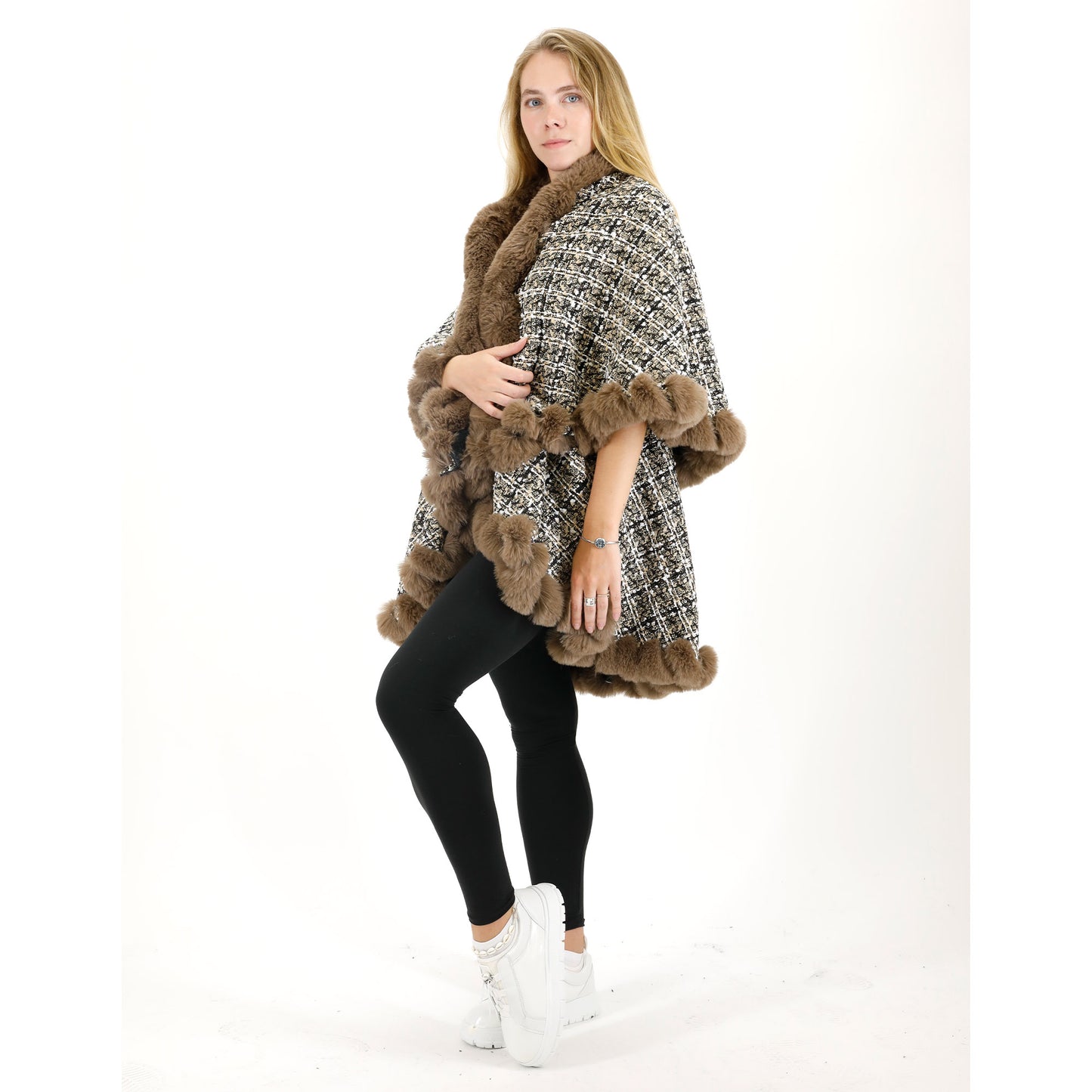 Check Pattern Fur Double Layer Shawl SW3720-2 (1PC)