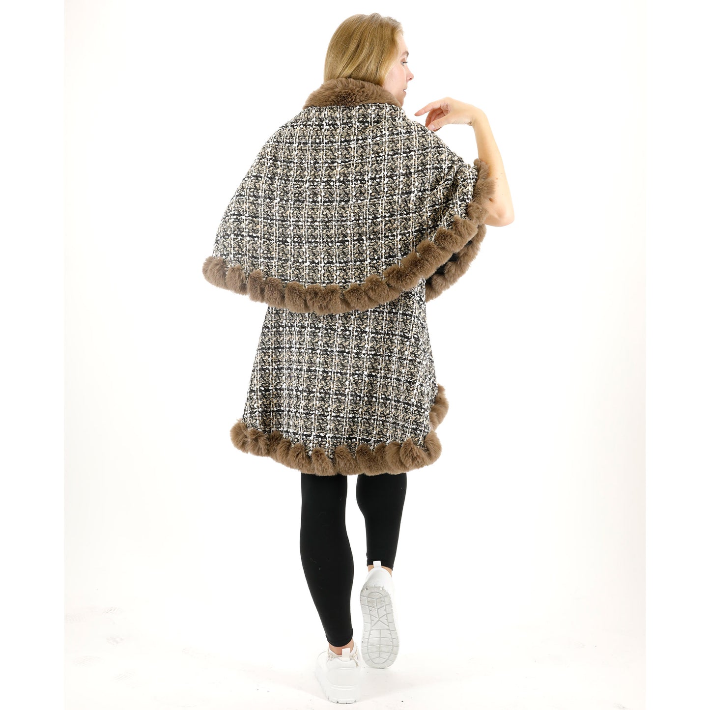 Check Pattern Fur Double Layer Shawl SW3720-2 (1PC)