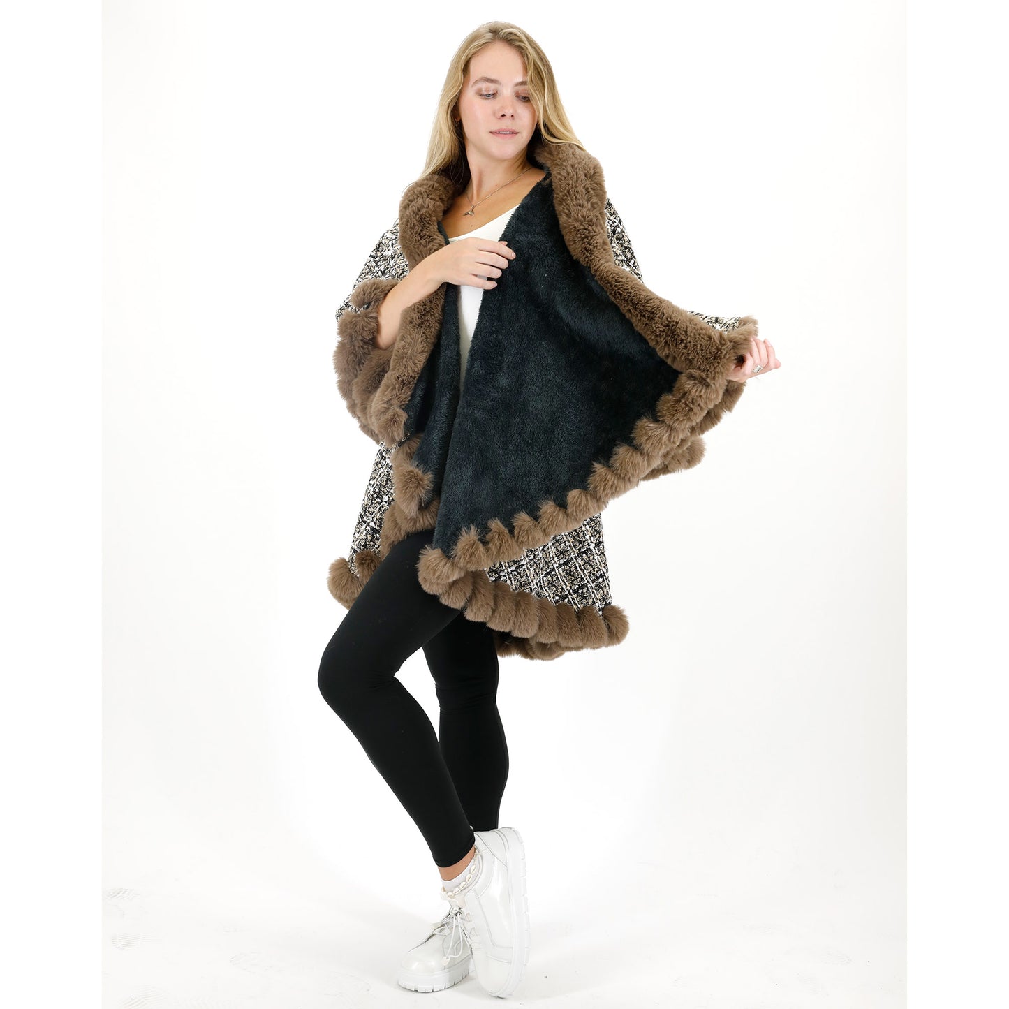 Check Pattern Fur Double Layer Shawl SW3720-2 (1PC)