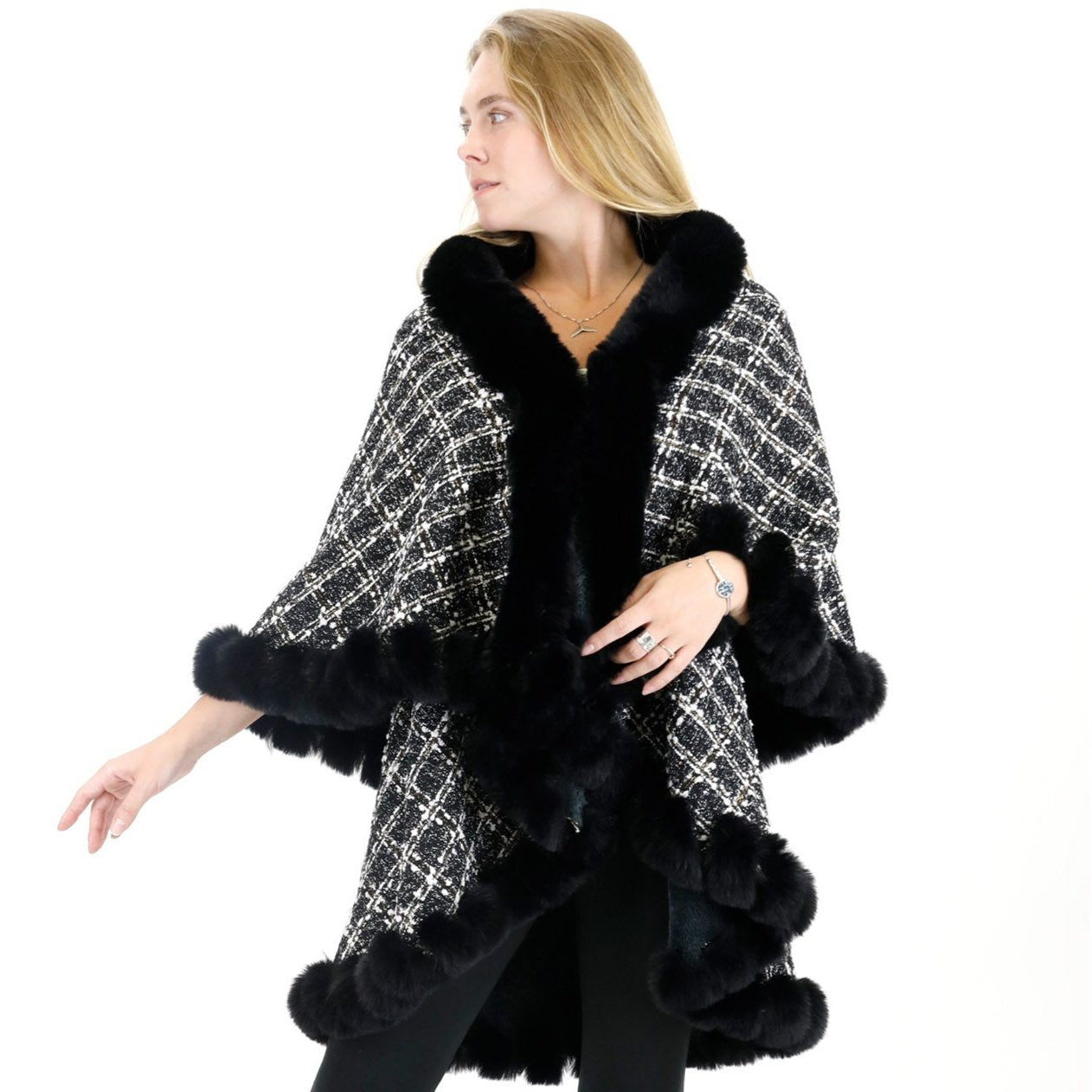 Check Pattern Fur Double Layer Shawl SW3720-2 (1PC)