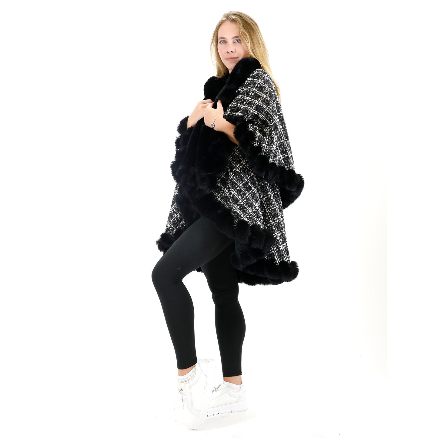 Check Pattern Fur Double Layer Shawl SW3720-2 (1PC)