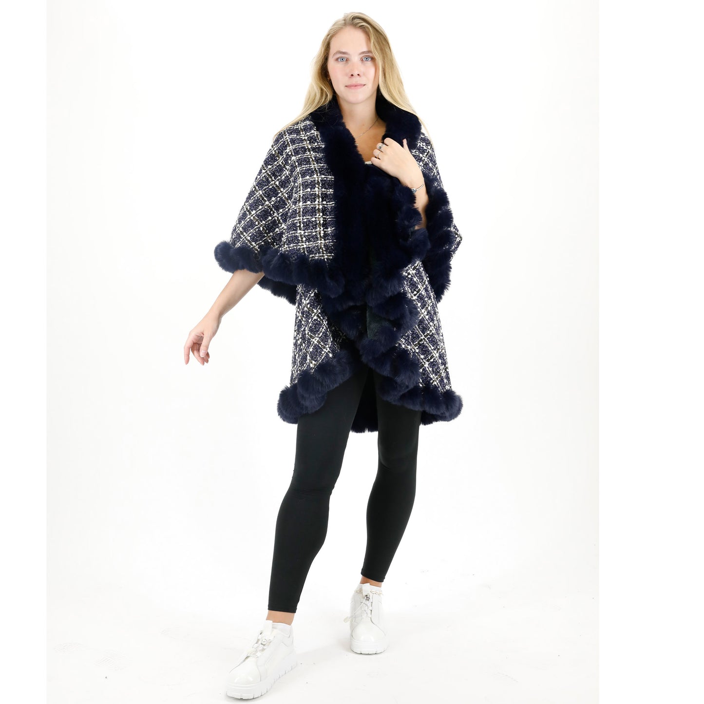 Check Pattern Fur Double Layer Shawl SW3720-2 (1PC)