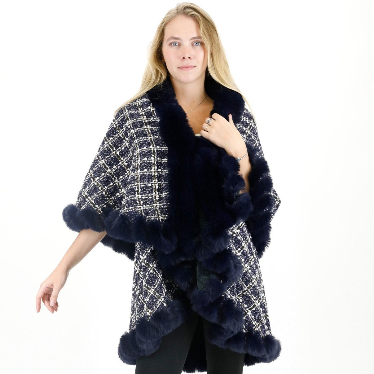 Check Pattern Fur Double Layer Shawl SW3720-2 (1PC)