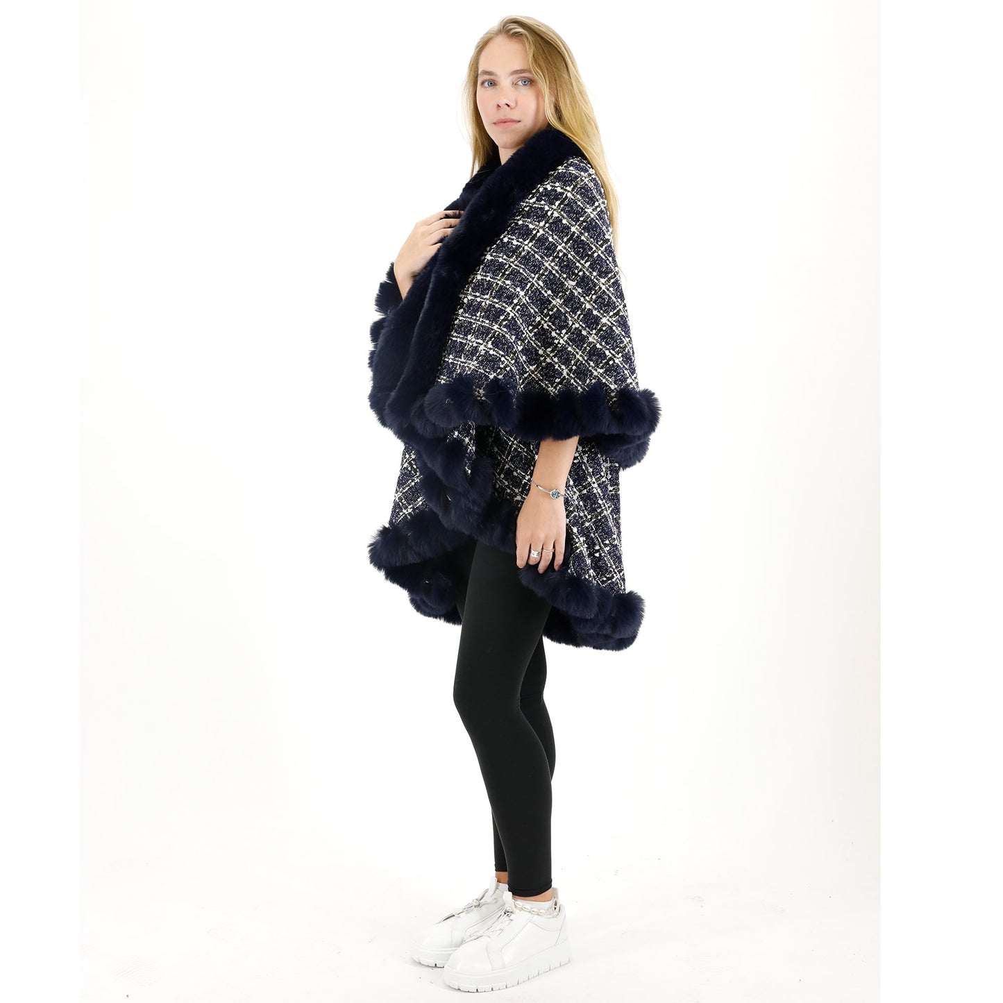 Check Pattern Fur Double Layer Shawl SW3720-2 (1PC)