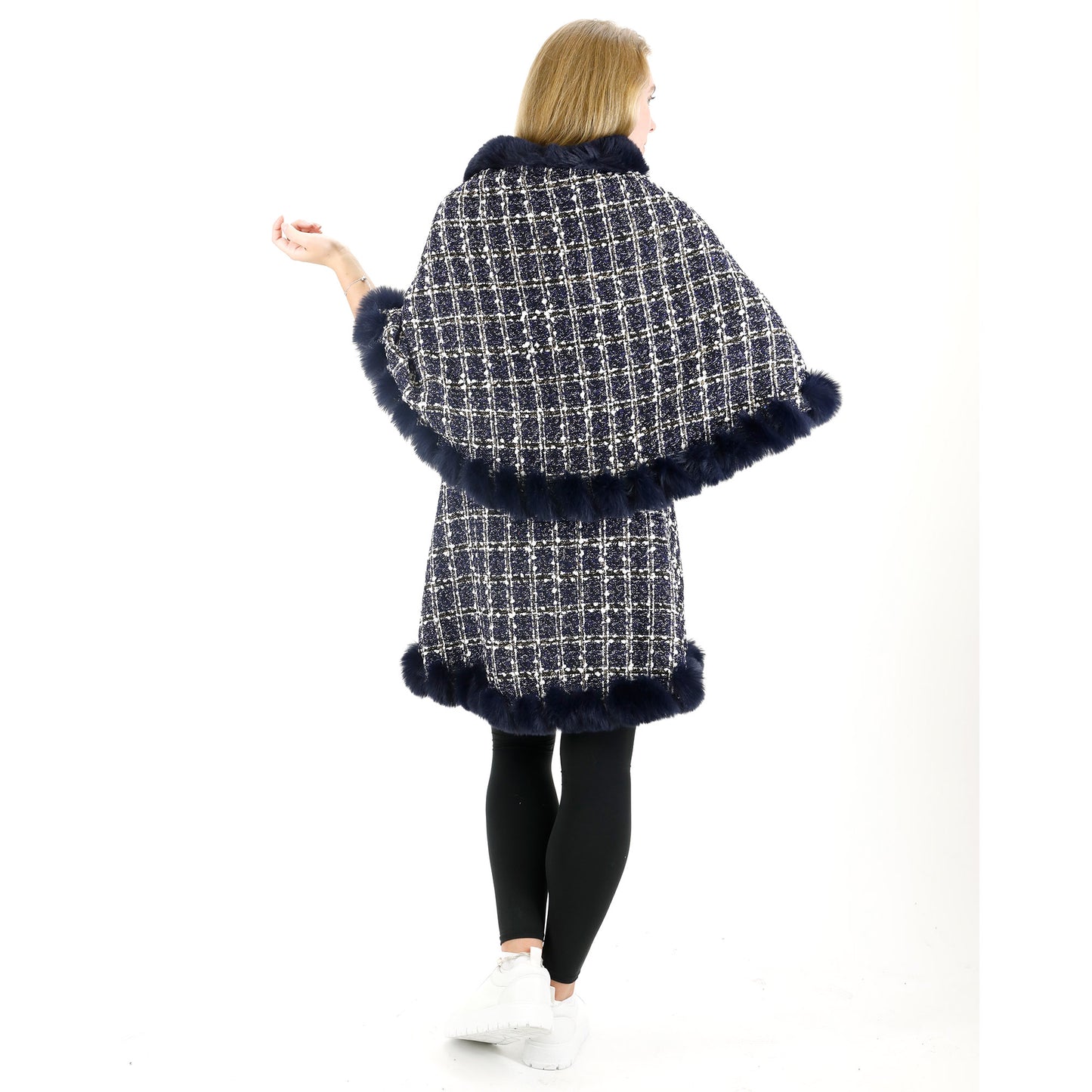 Check Pattern Fur Double Layer Shawl SW3720-2 (1PC)