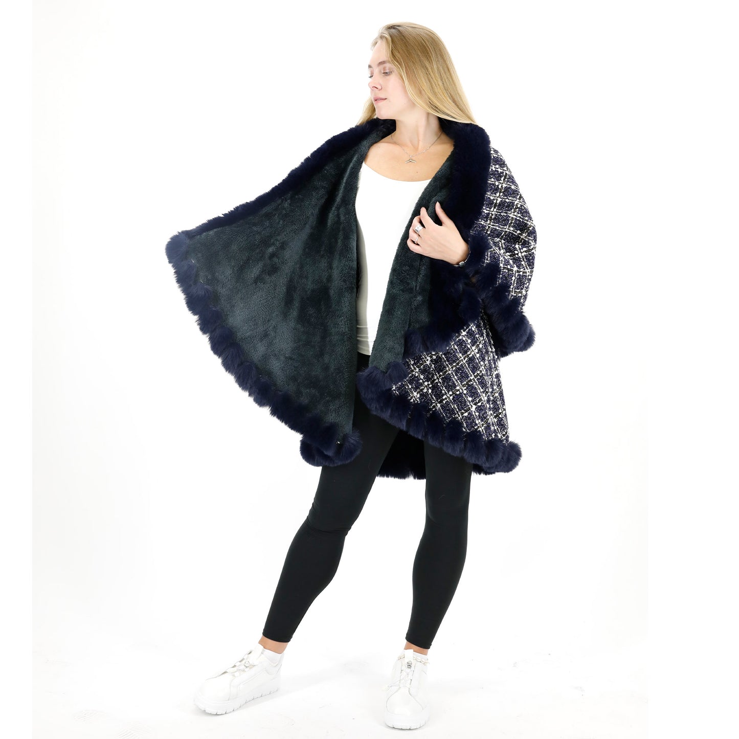 Check Pattern Fur Double Layer Shawl SW3720-2 (1PC)