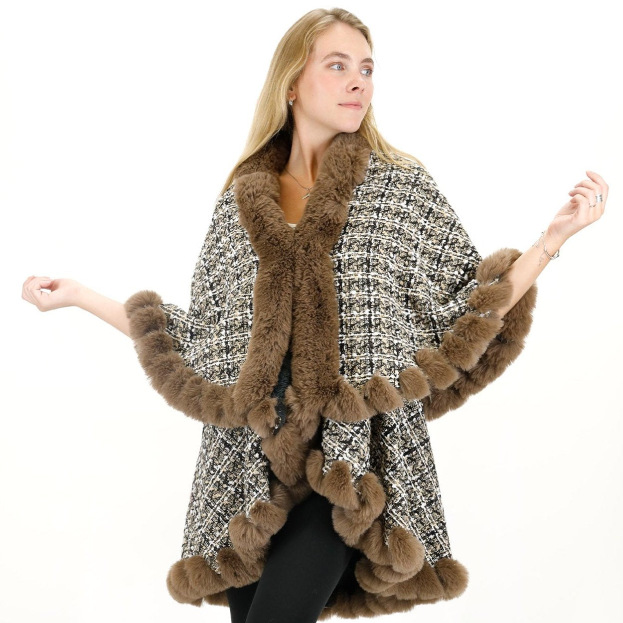 Check Pattern Fur Double Layer Shawl SW3720-2 (1PC)