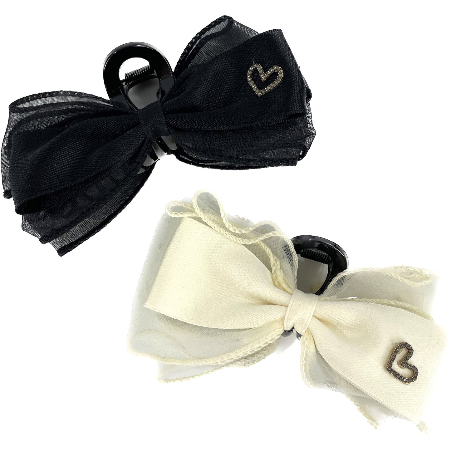 Rhinestone Heart Charm Bow Claw Clip JC3315-91 (12PC)