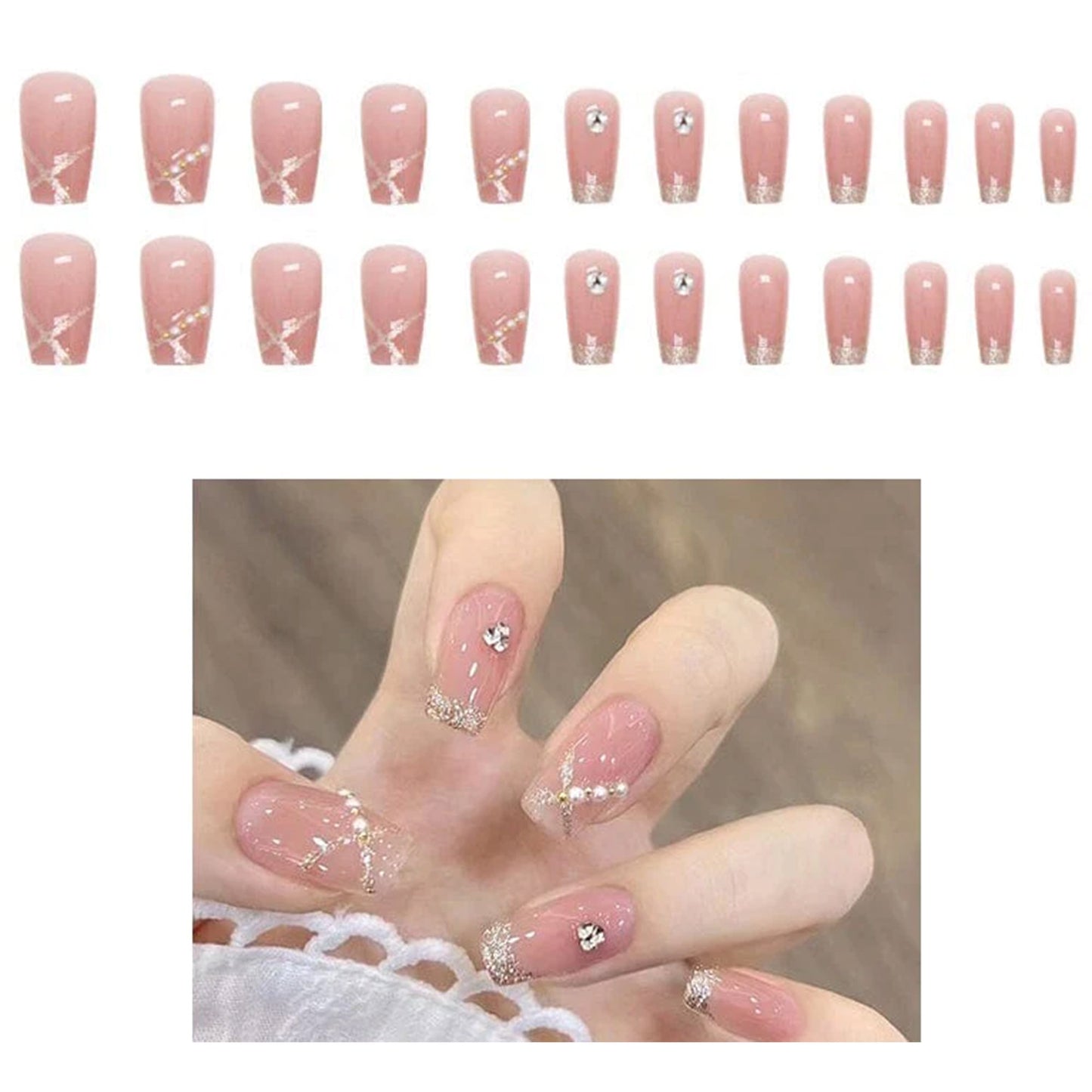 Pearl Decor Ballerina Fake Nail Set NA1201-76 (12PC)