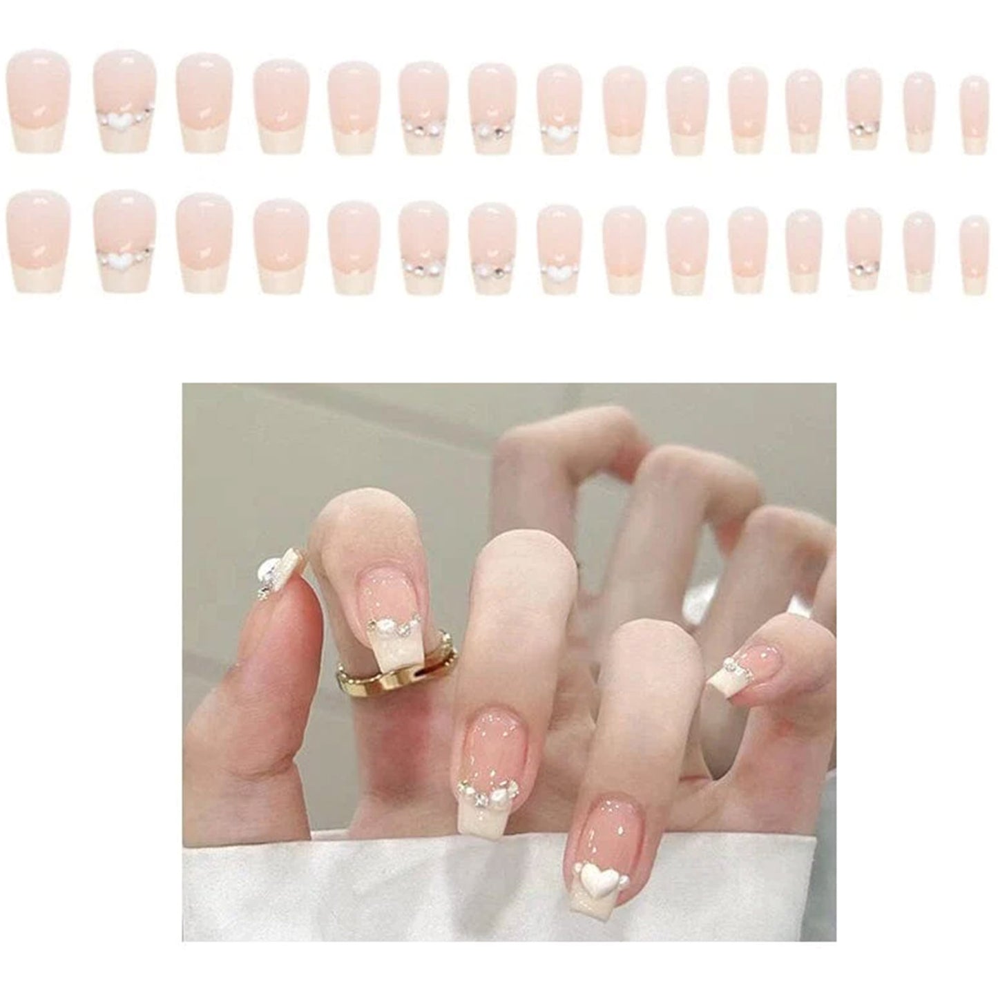 Pearl Decor Heart Ballerina Fake Nail Set NA1201-81 (12PC)