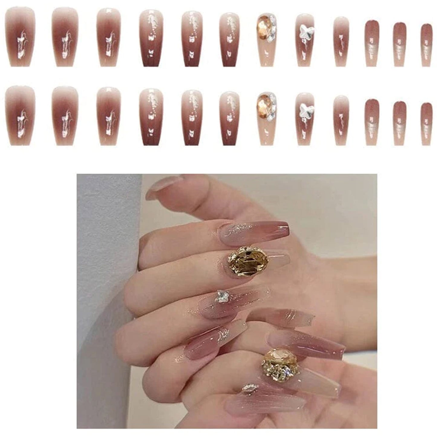 Rhinestone Decor Ballerina Fake Nail Set NA1201-79 (12PC)