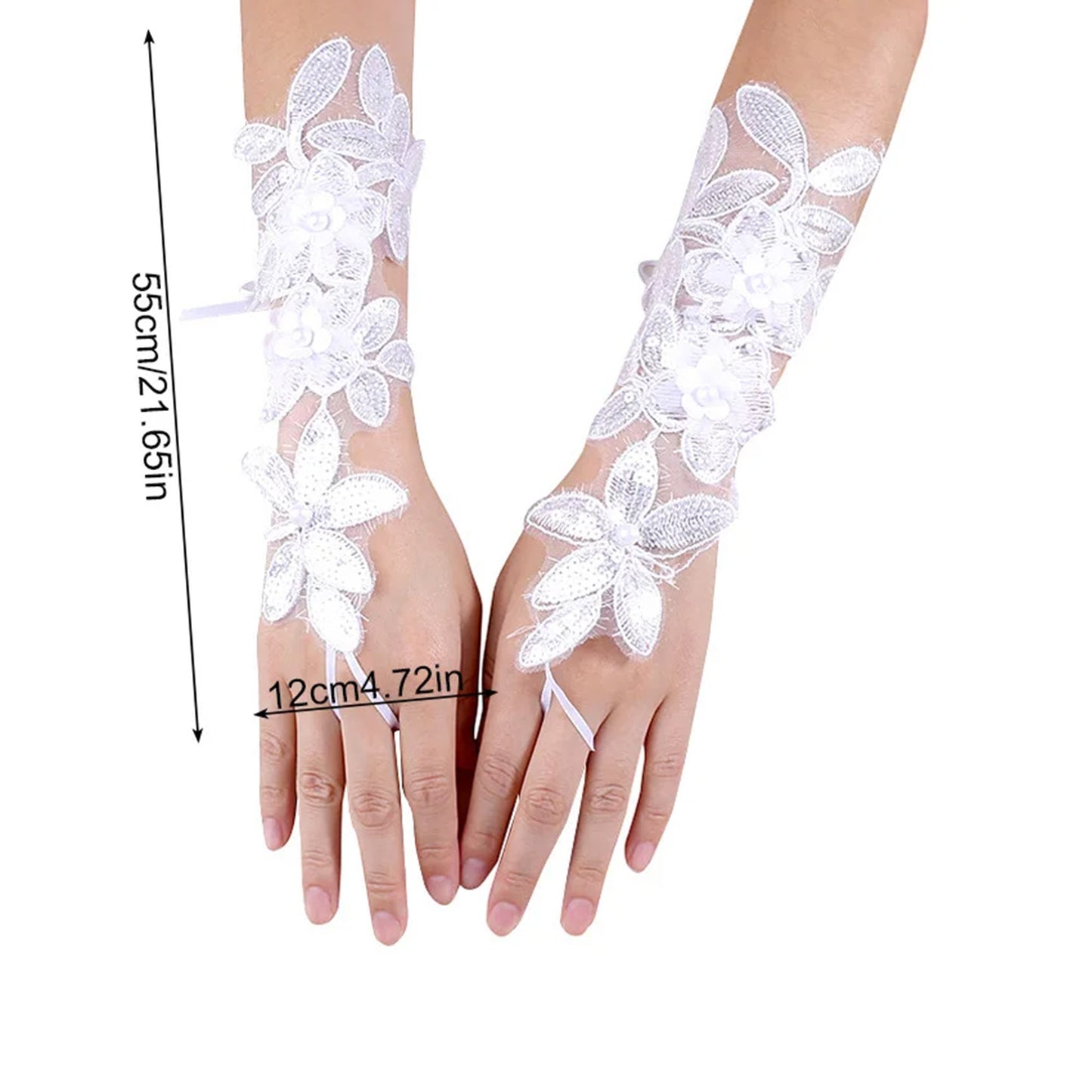 Pearl Floral Embroidery Lace Fingerless Wedding Gloves WG138 (4pc)