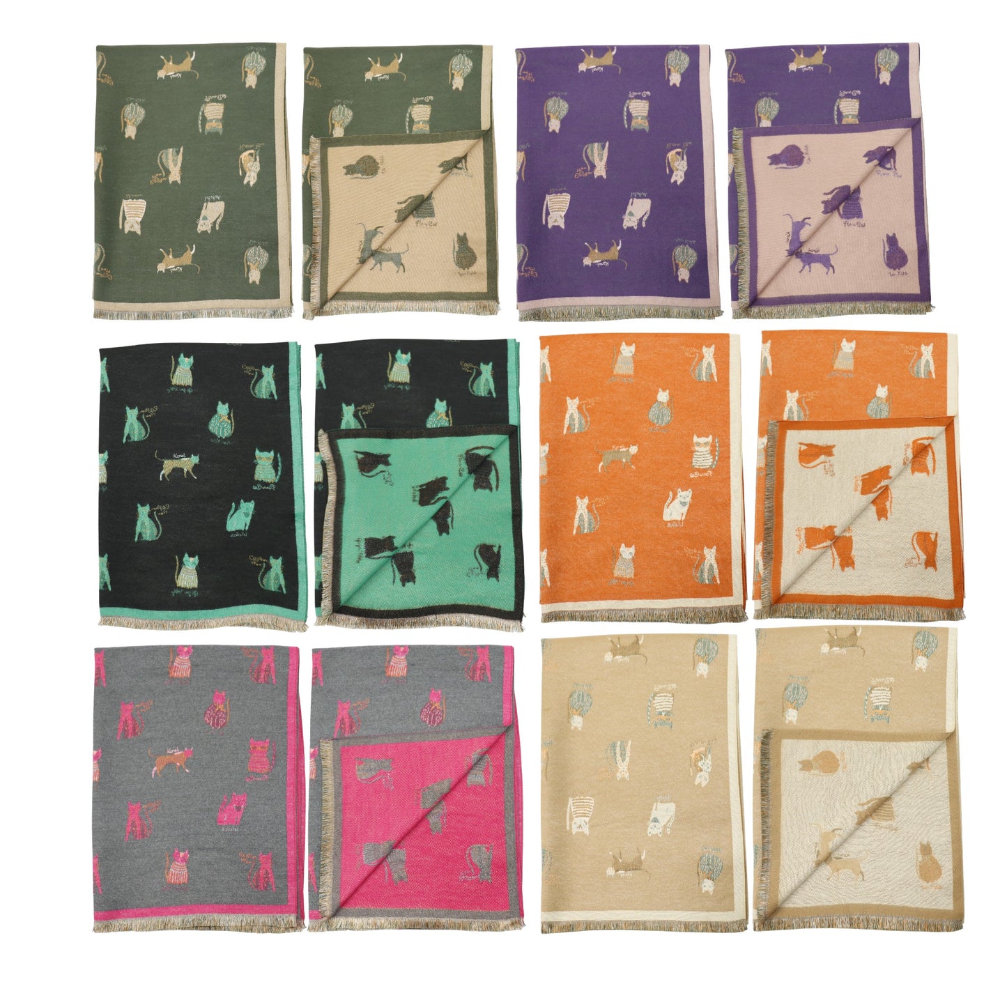 Cashmere Feel Winter Reversible Classic Cat Style Scarves SCF1230-36(12PC)