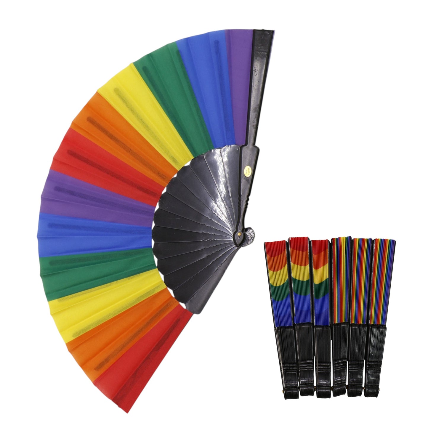 Rainbow Pride Black Frame Hand Held Folding Fan FN0350. (12PC)