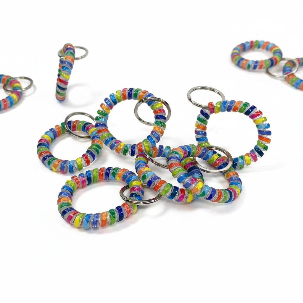 RAINBOW ELASTIC HAIR TIE KEY CHAIN 0415-20 (12PC)