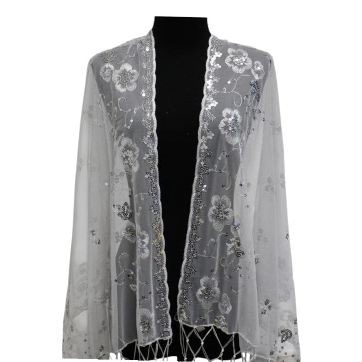 Sequin Chiffon Embellished Fringe Sheer Shawl Wrap Scarf SC309B. (12pc)