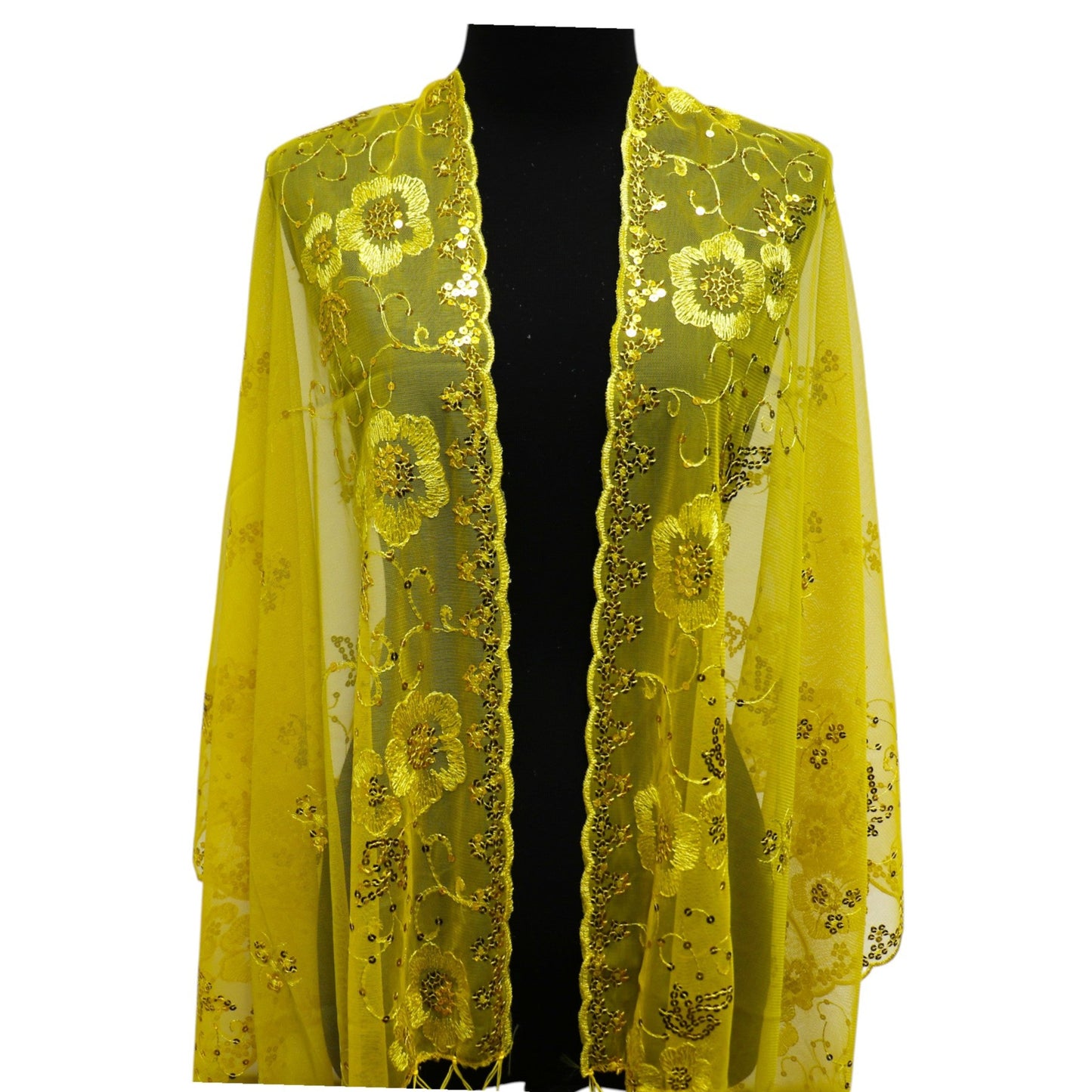 Sequin Chiffon Embellished Fringe Sheer Shawl Wrap Scarf SC309A.(12pc)