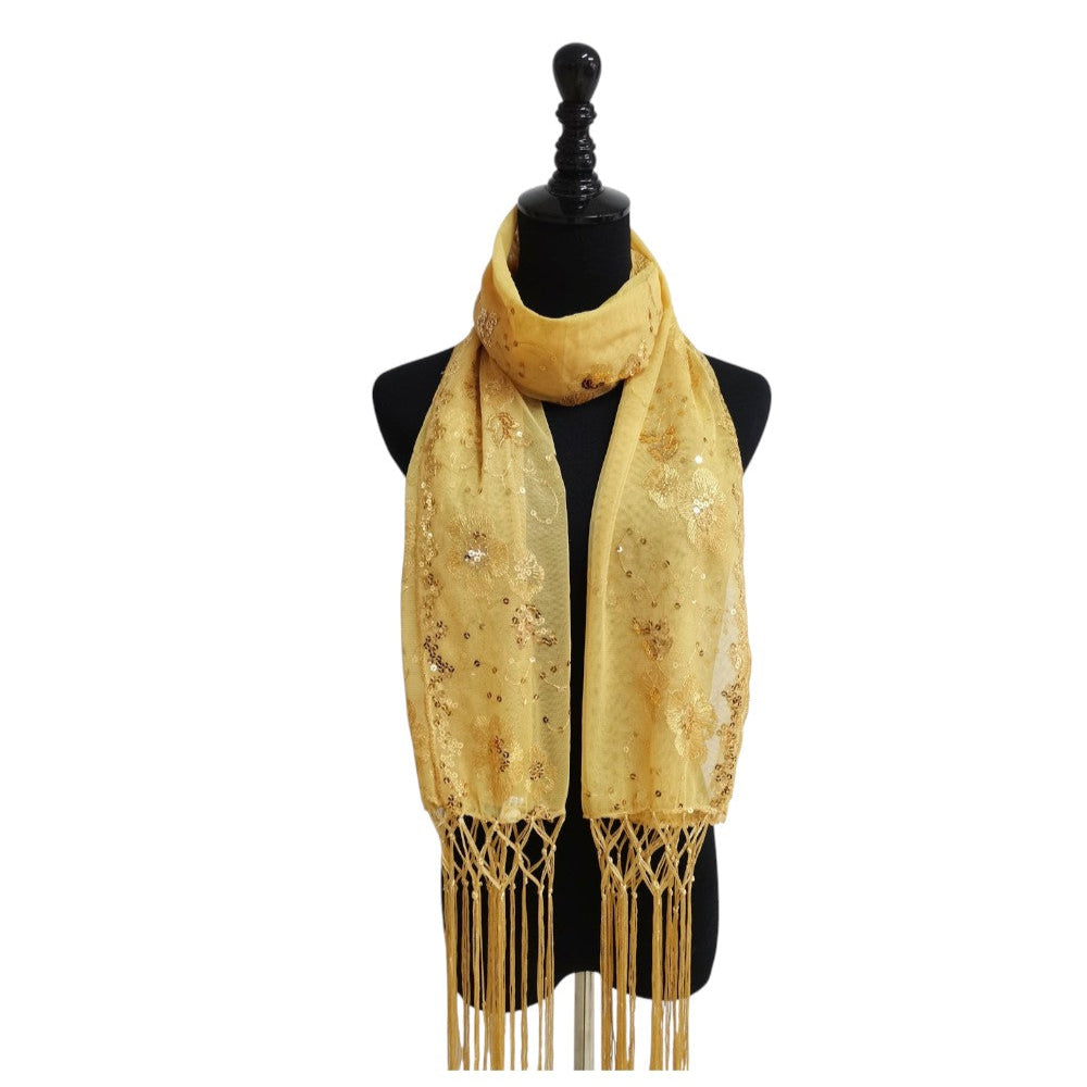 Sequin Chiffon Embellished Fringe Sheer Shawl Wrap Scarf SC309A.(12pc)