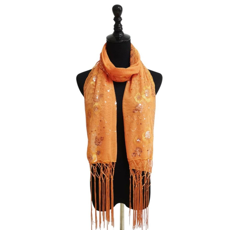 Sequin Chiffon Embellished Fringe Sheer Shawl Wrap Scarf SC309A.(12pc)