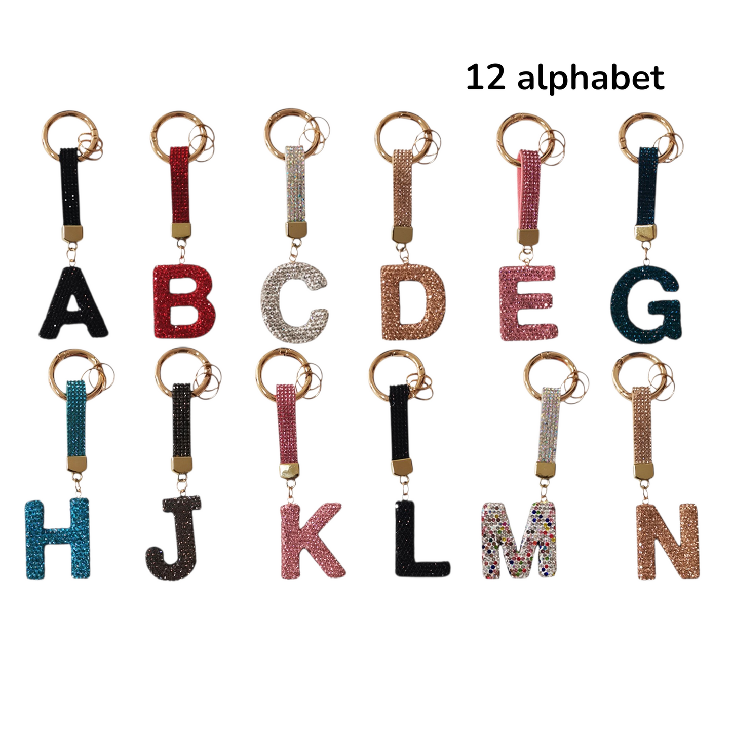 Rhinestone Alphabet Initial Letter Key Chain KC001..(12PC)