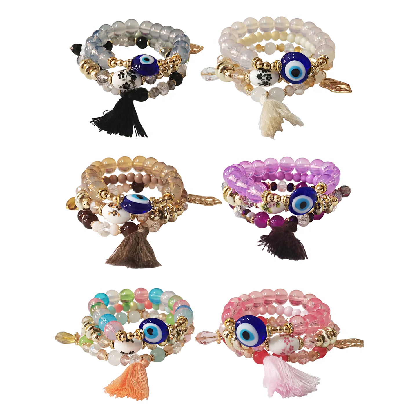 Evil Eye N Tassel Ball Bracelet BR2521-35 (12PC)