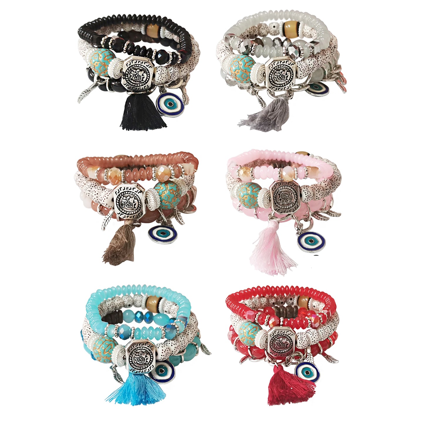 Evil Eye N Tassel Ball Bracelet BR2521-36 (12PC)