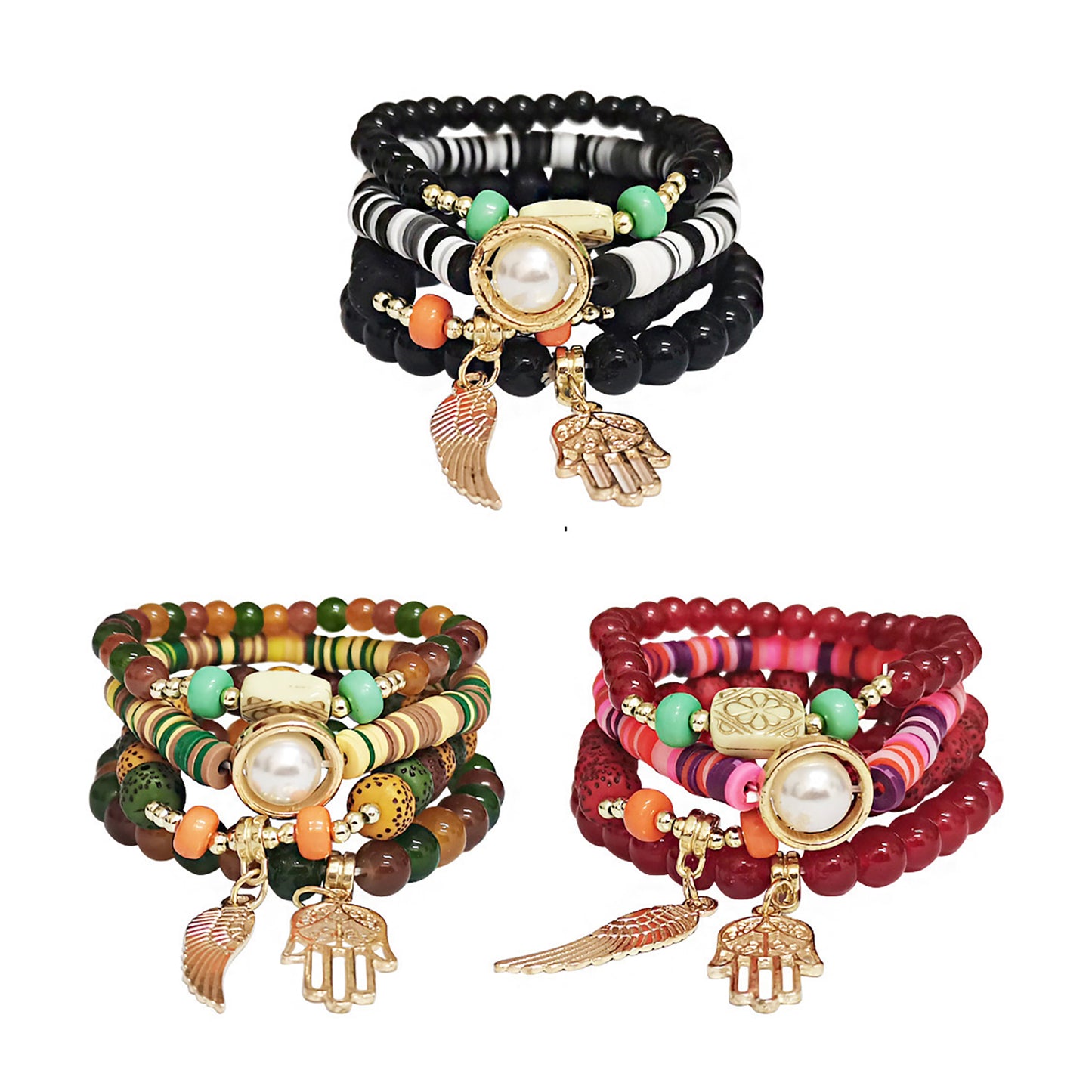 Pearl N Hamsa Charm Ball Bracelet BR2521-58. (12PC)