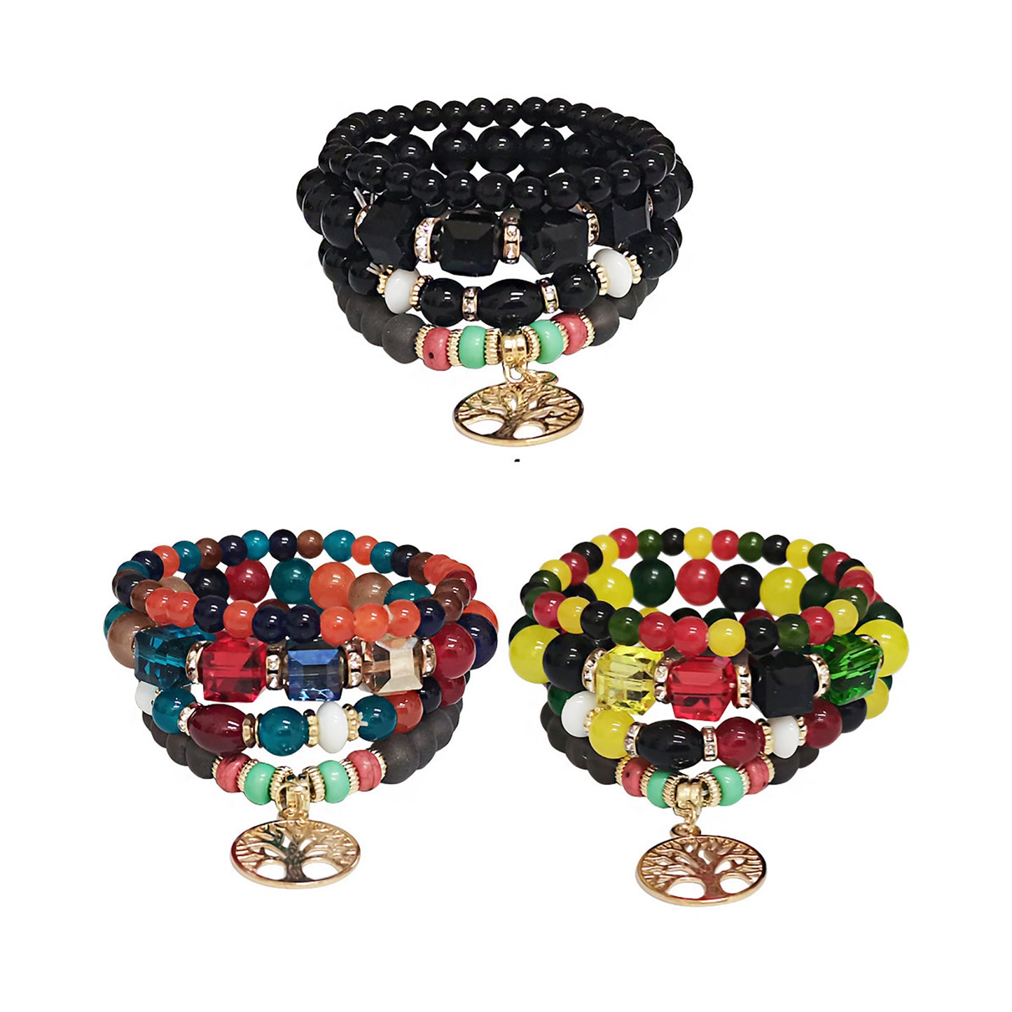 TREE CHARM GLASS BEAD BRACELET 2521-64. (12PC)