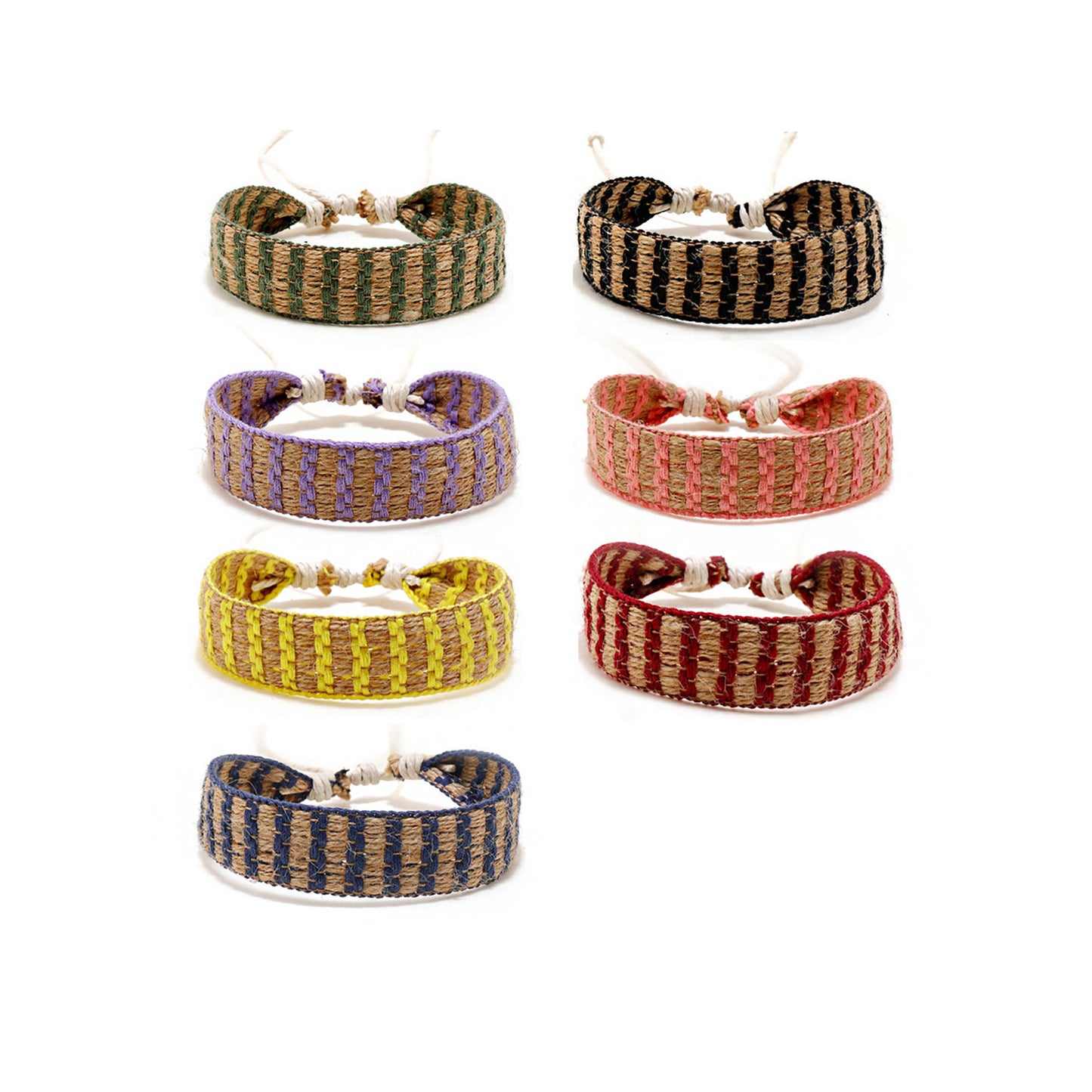 Thread Woven Stripe Pattern Bracelet BR2826-42 (12PC)